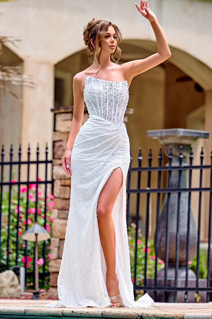 Portia and Scarlett PS24942 Strapless Beaded Sequin Corset Evening Prom Dress B Chic Fashions Long Dress Evening Gowns