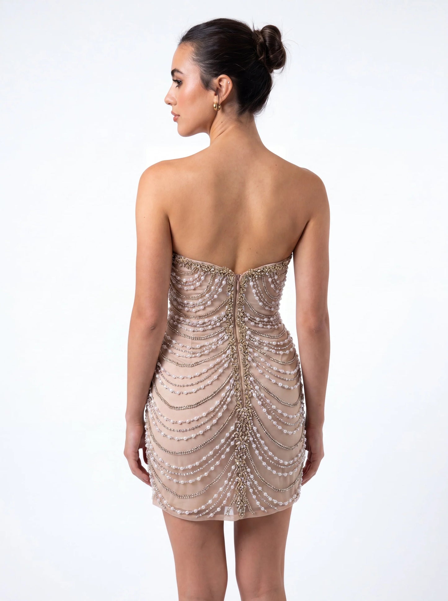 Portia & Scarlett PS26841C Pink Silver Strapless V-neckline Mini Dress