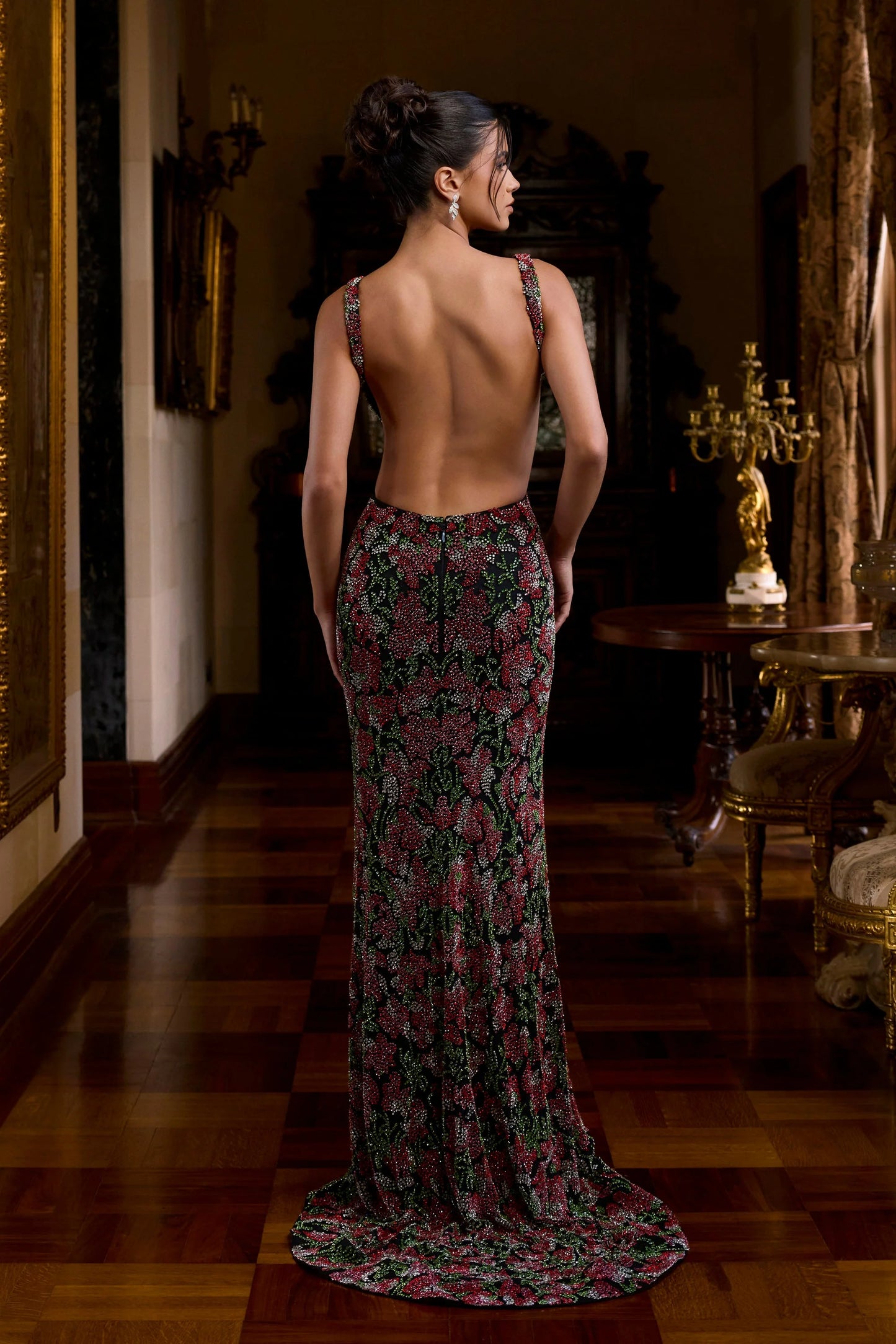Portia & Scarlett PS26850C Black Multi Plunging V-Neckline Side Cut-Outs Leg Slit Long Dress