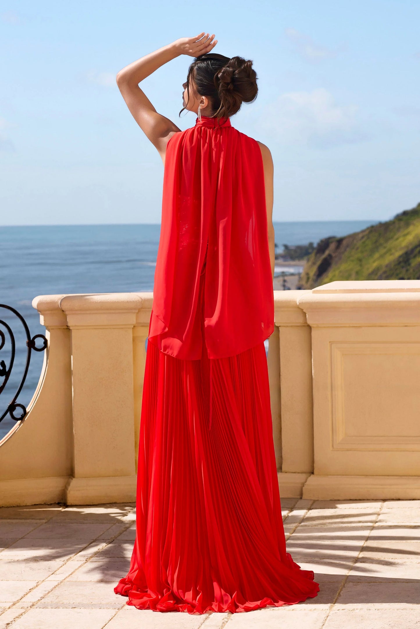 Portia & Scarlett PS26902E Red Strapless Pleated A-Line Gown with Detachable Neck Cape