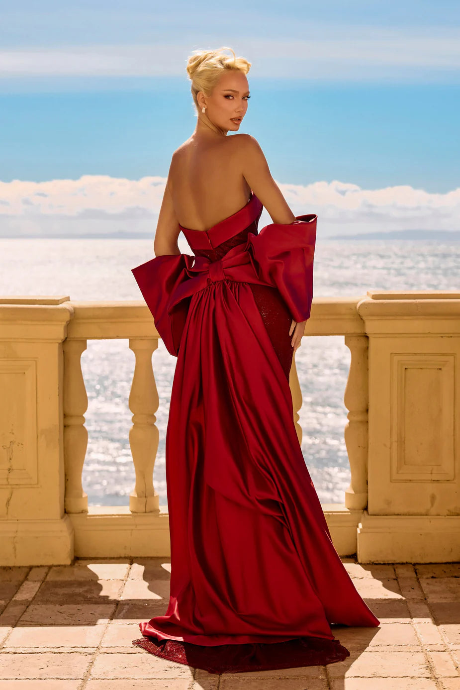 Portia & Scarlett PS26904E Red Strapless Cape/Shawl Mermaid Gown