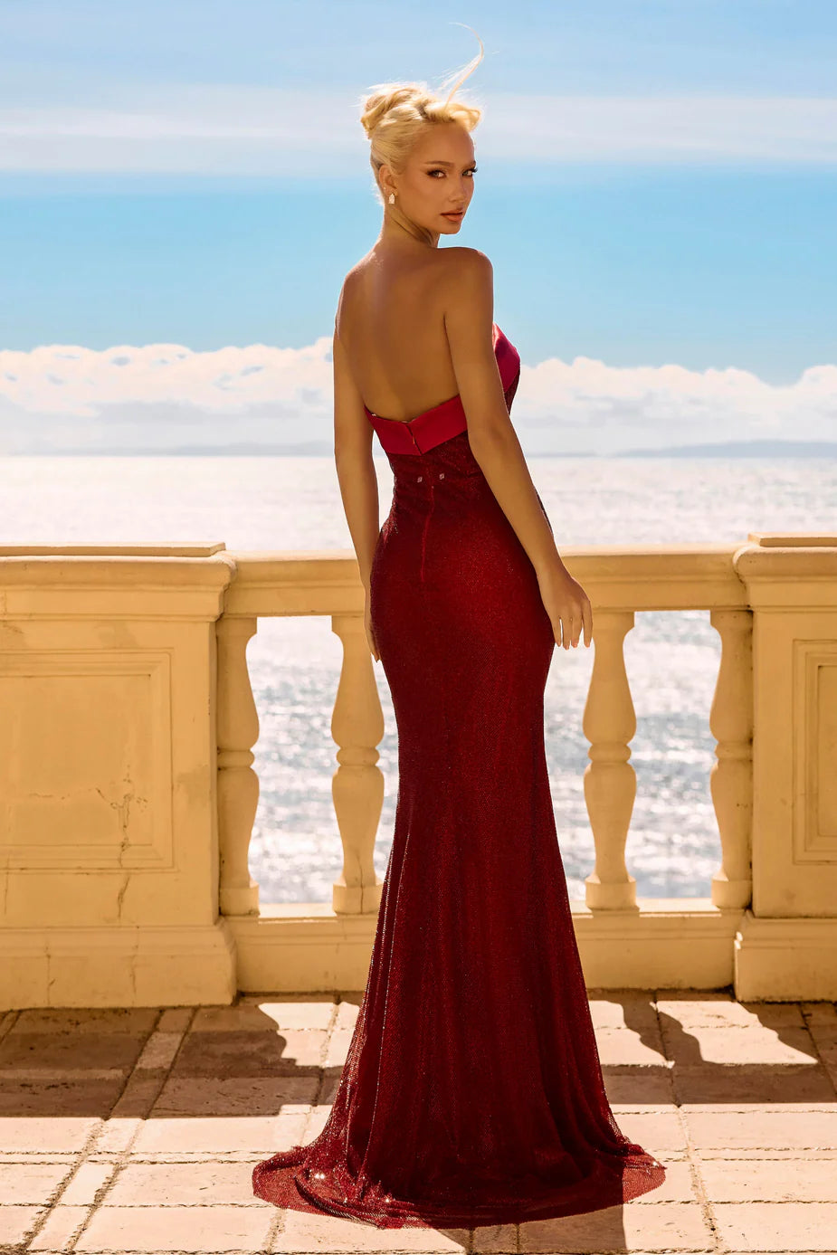 Portia & Scarlett PS26904E Red Strapless Cape/Shawl Mermaid Gown