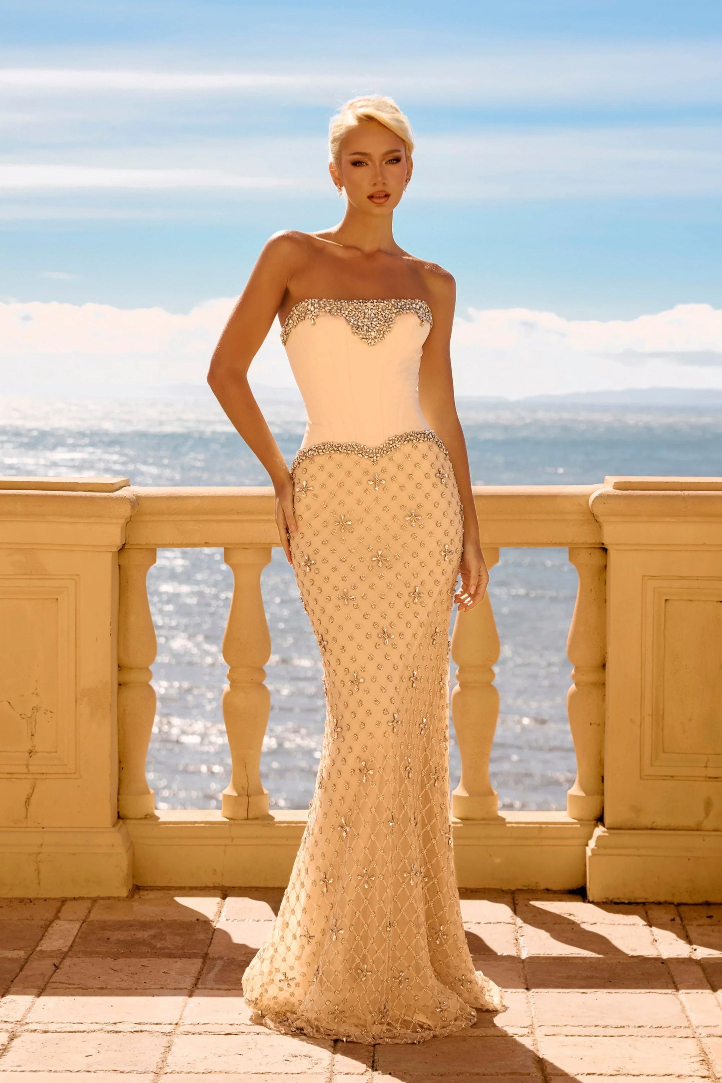 Portia & Scarlett PS26909E Champagne Strapless Embellished Gown