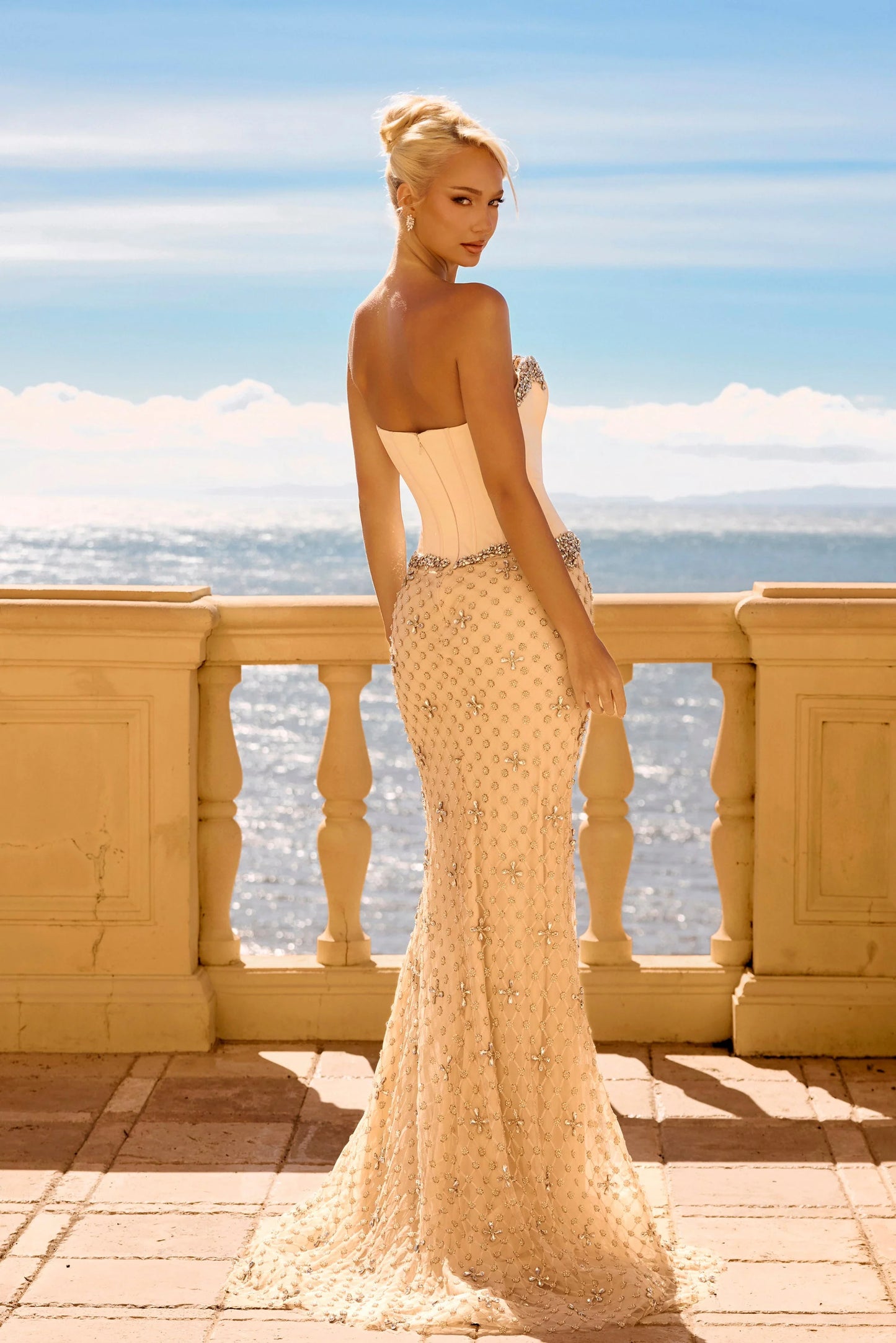 Portia & Scarlett PS26909E Champagne Strapless Embellished Gown