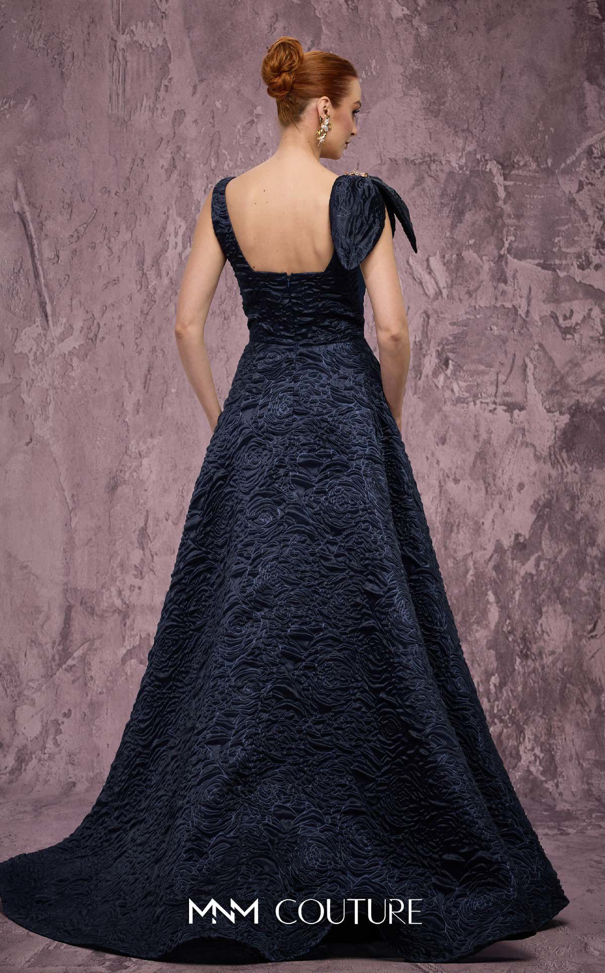 MNM Couture Q1150 Black Sleeveless Brocade Ballgown with Floral Accents