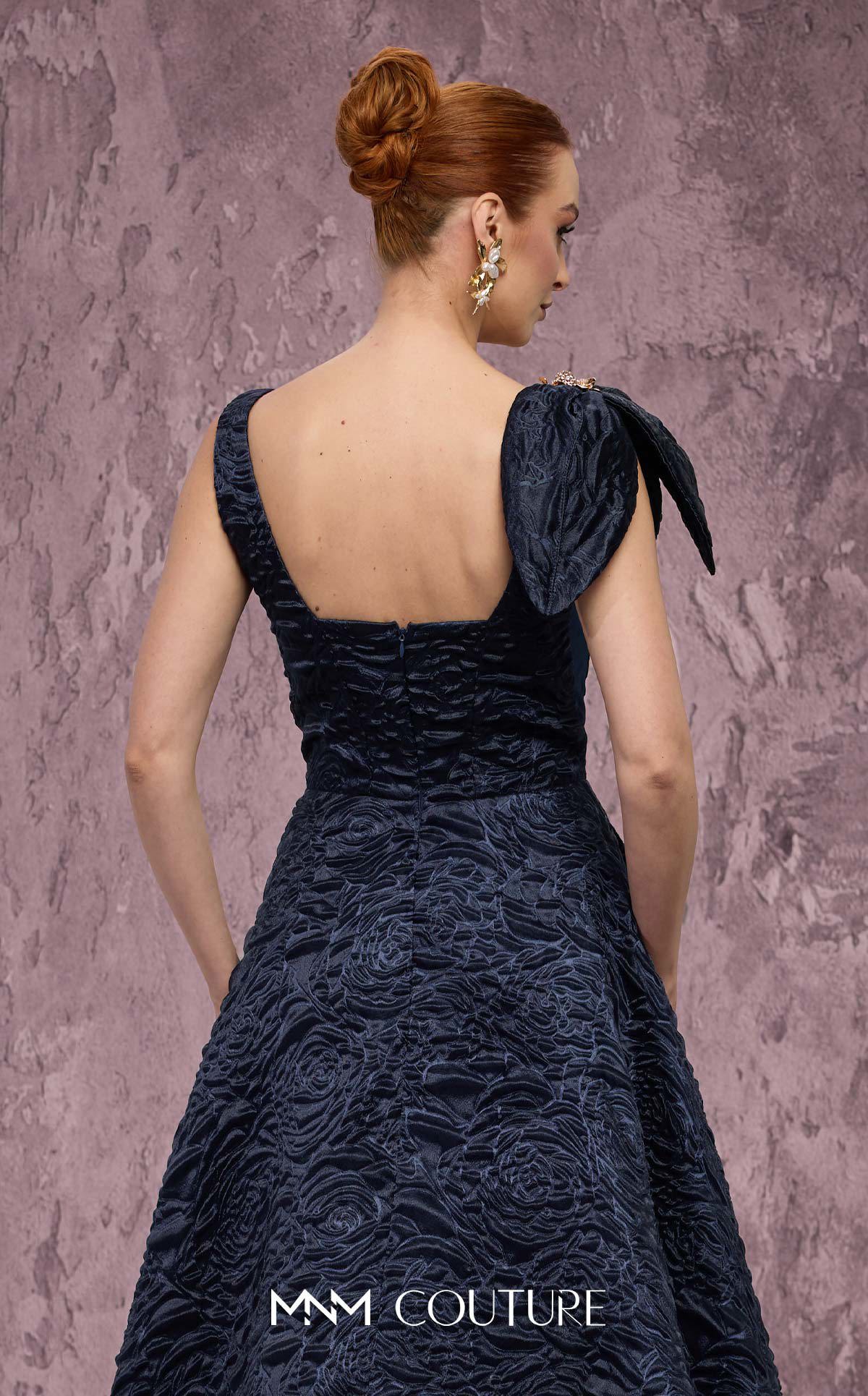 MNM Couture Q1150 Black Sleeveless Brocade Ballgown with Floral Accents