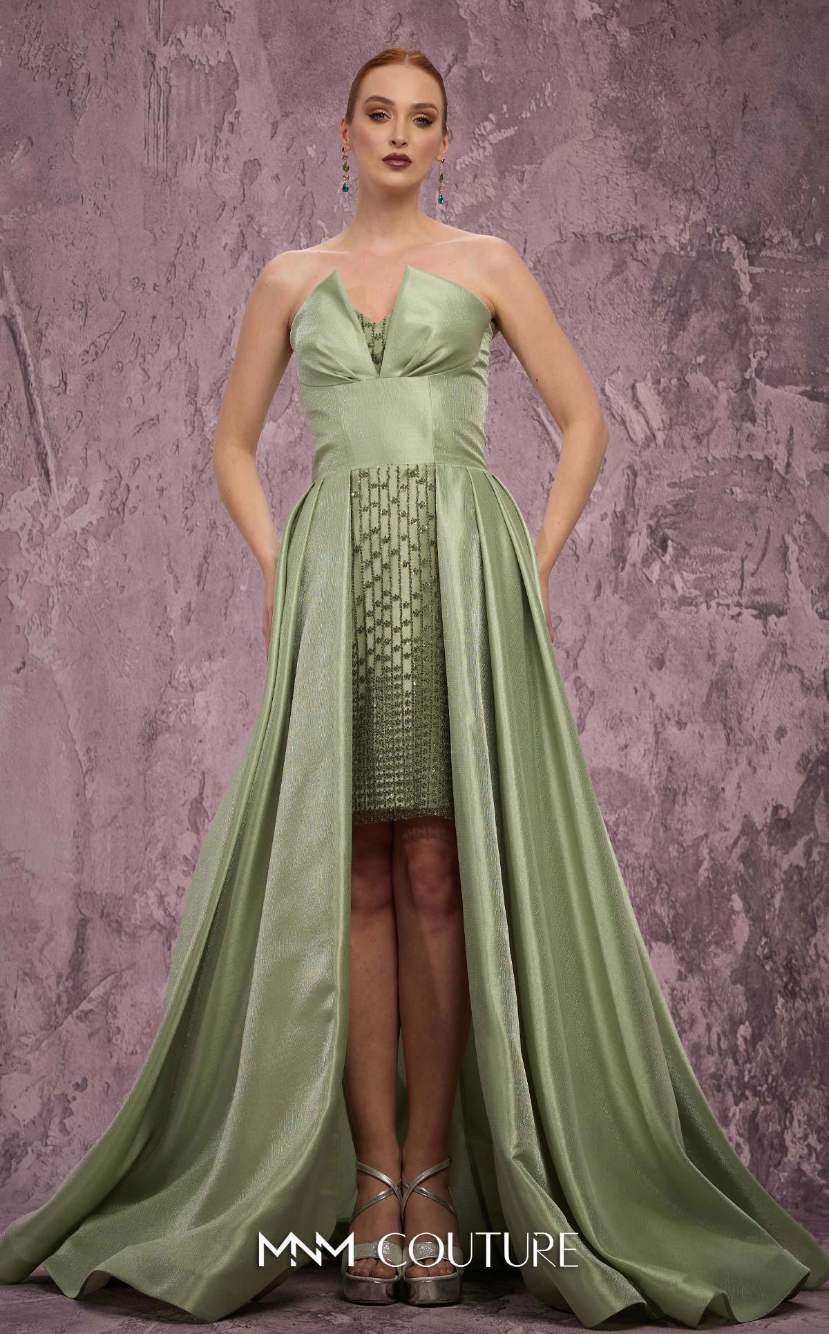 MNM Couture Q2024 Green Strapless Taffeta High-Low Gown