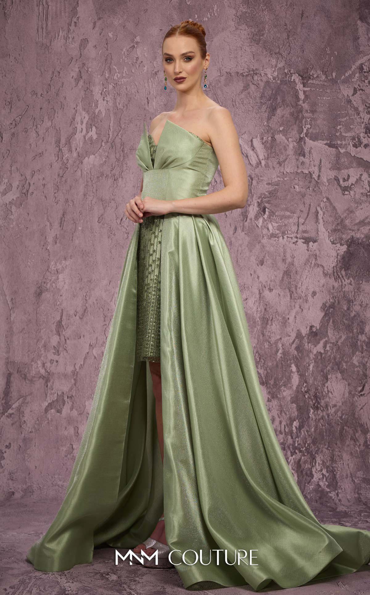 MNM Couture Q2024 Green Strapless Taffeta High-Low Gown
