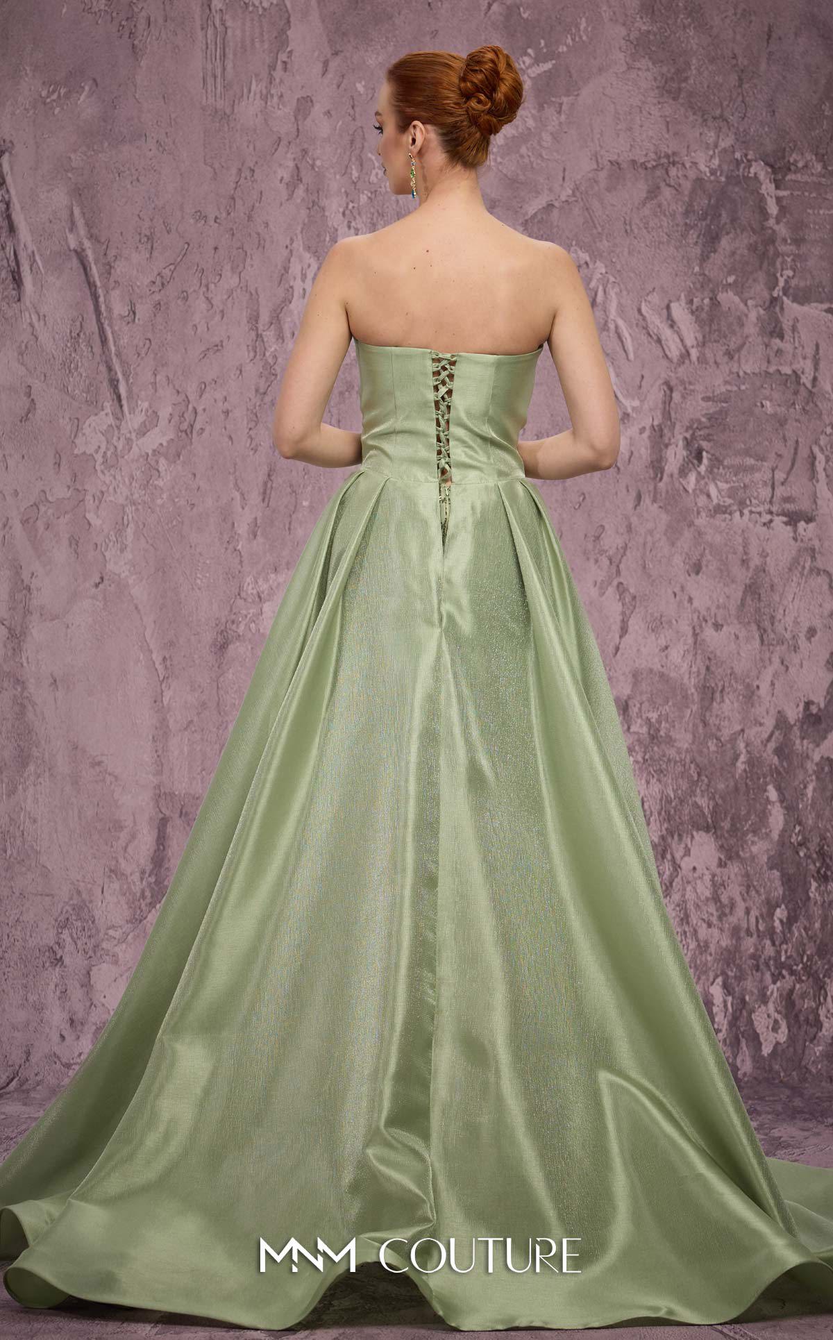 MNM Couture Q2024 Green Strapless Taffeta High-Low Gown