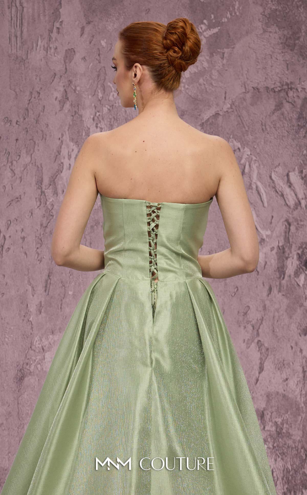 MNM Couture Q2024 Green Strapless Taffeta High-Low Gown