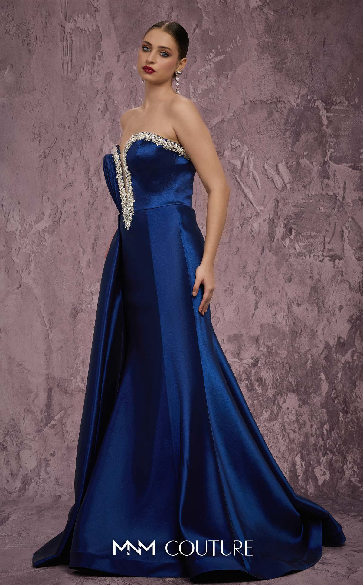MNM Couture Q2414 Navy Off the Shoulder Embellished Taffeta Mermaid Gown