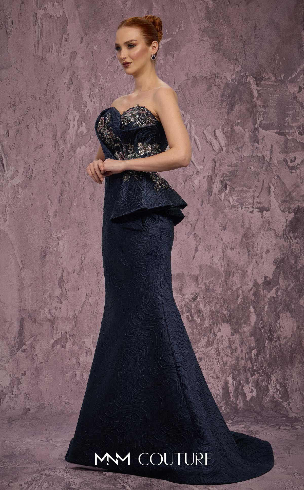 MNM Couture Q2908 Black Embellished Strapless Brocade Mermaid Gown