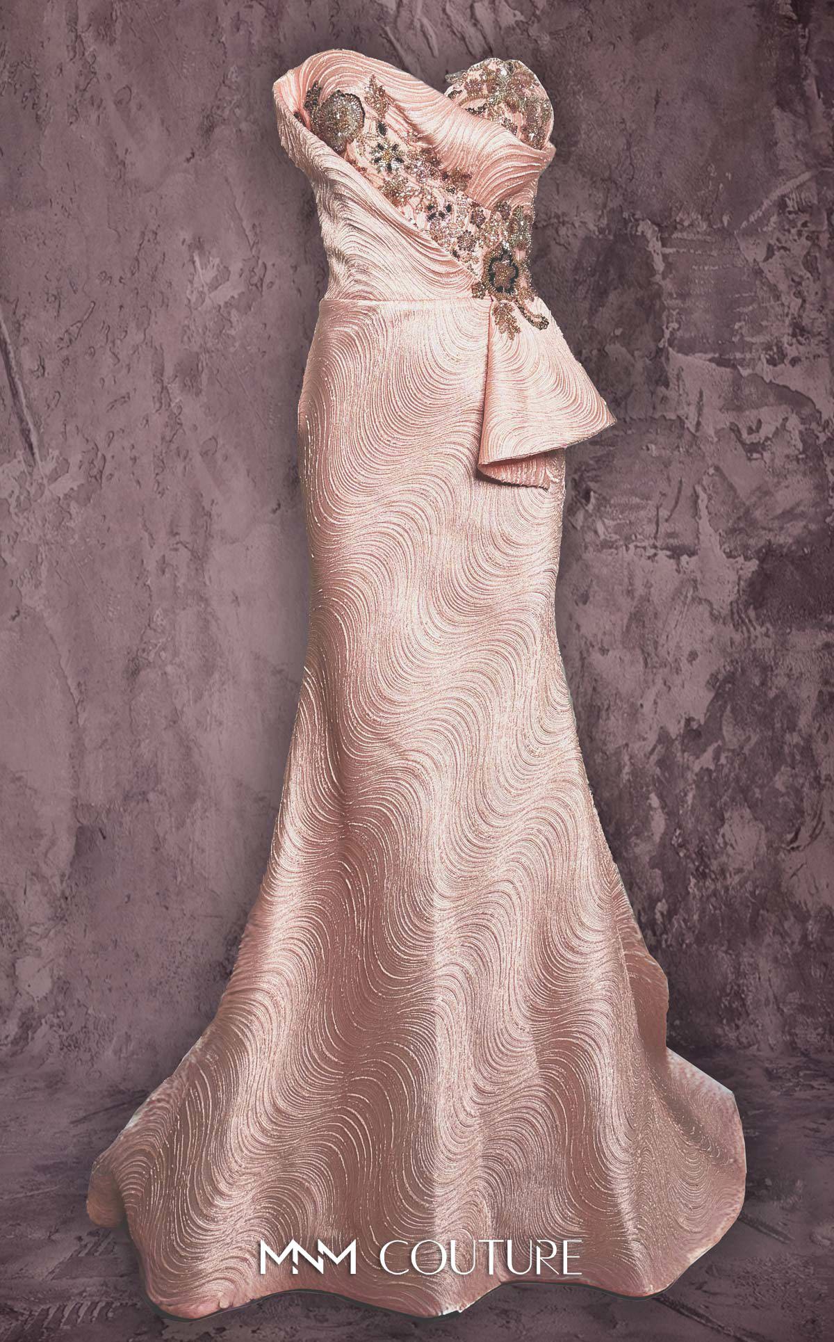 MNM Couture Q2908 Black Embellished Strapless Brocade Mermaid Gown