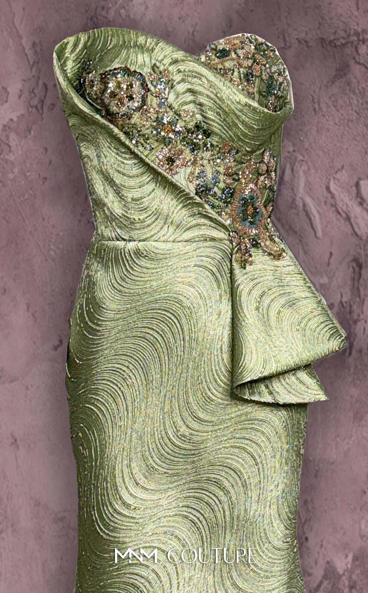 MNM Couture Q2908 Black Embellished Strapless Brocade Mermaid Gown