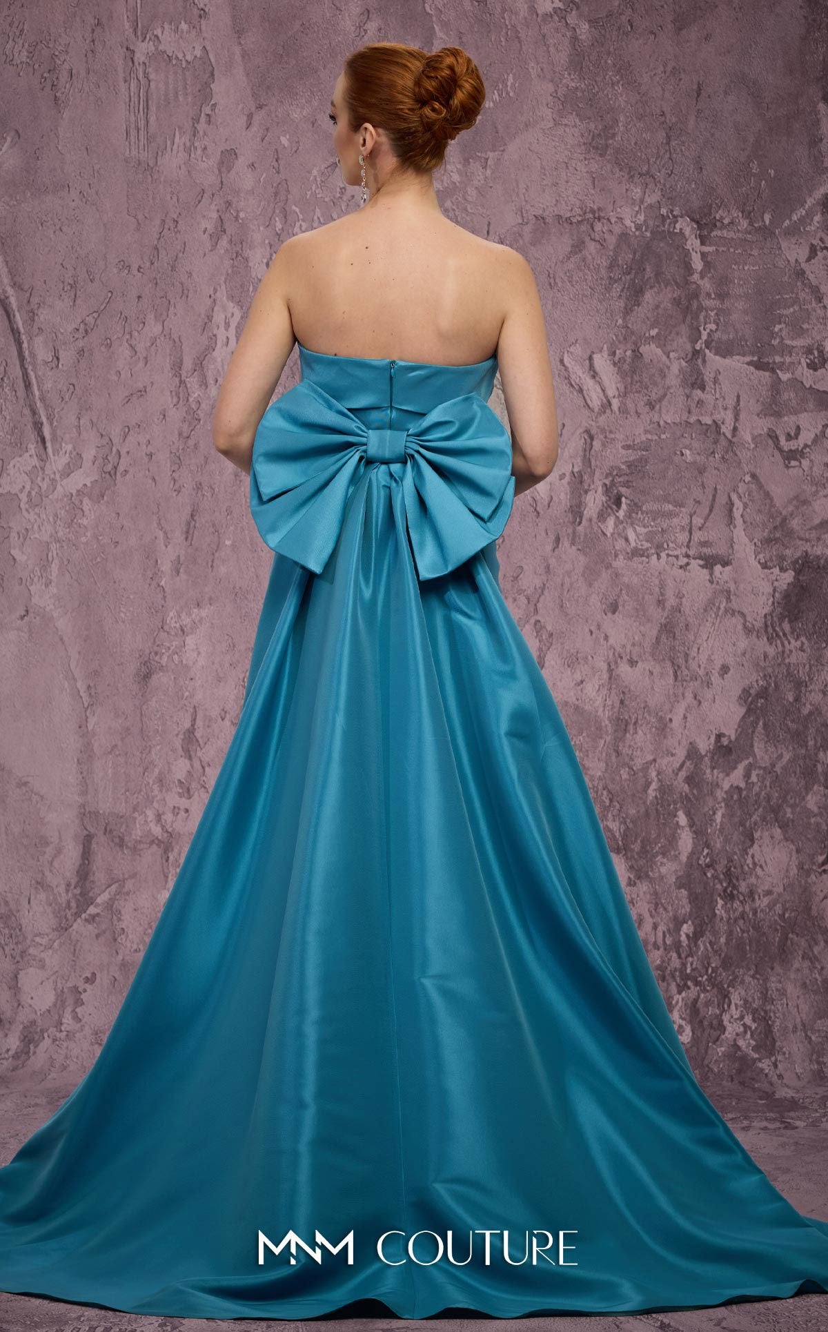 MNM Couture Q5574 Green Strapless Mermaid Gown with Jeweled Bodice and Bow Train