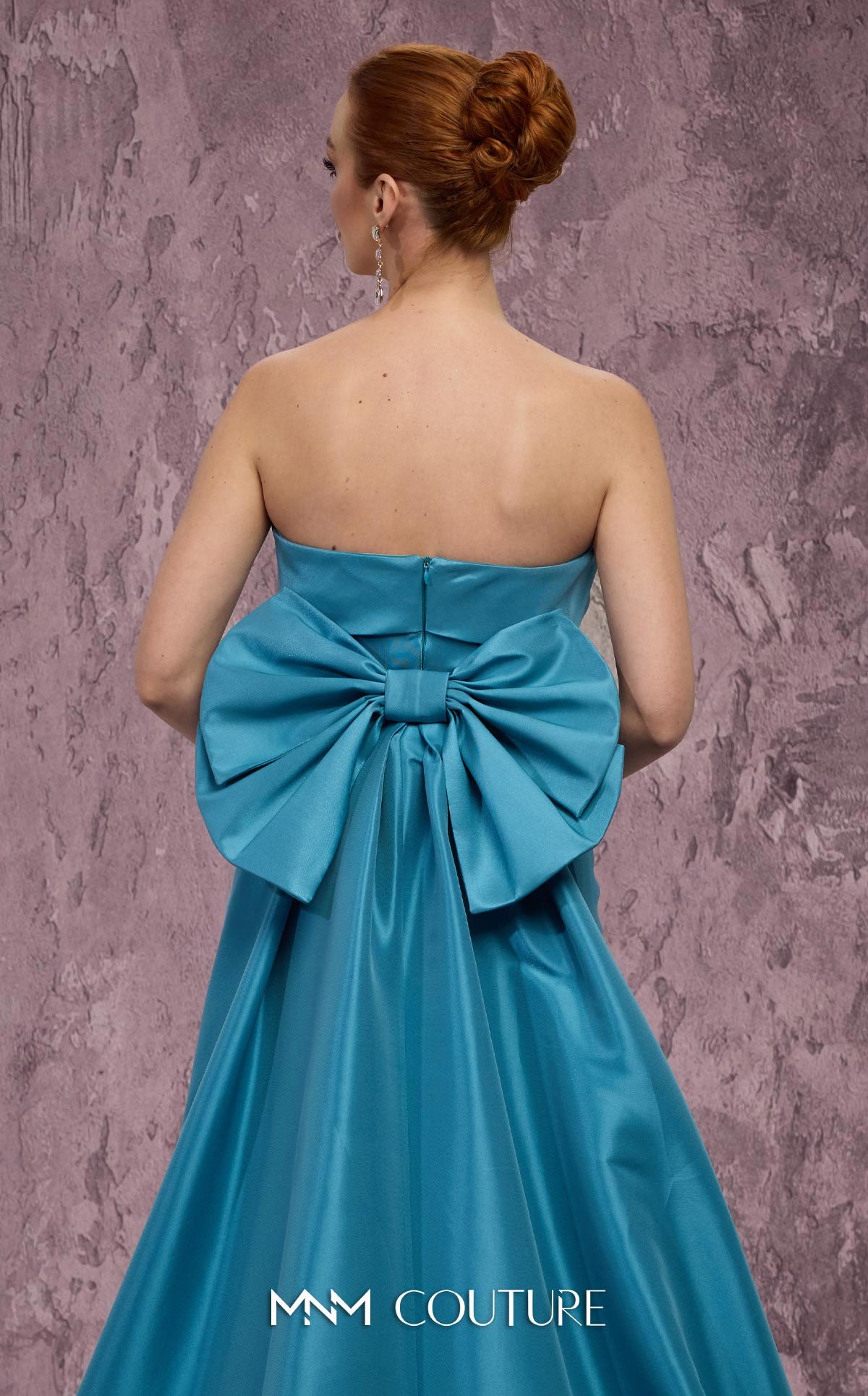 MNM Couture Q5574 Green Strapless Mermaid Gown with Jeweled Bodice and Bow Train