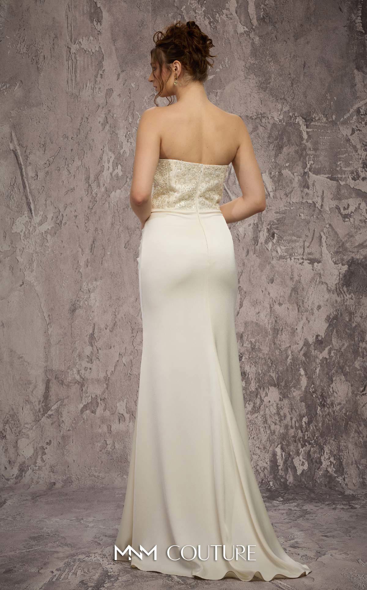 MNM Couture Q7545 White Beaded Sweetheart Gown with Pleated Ruched Hips