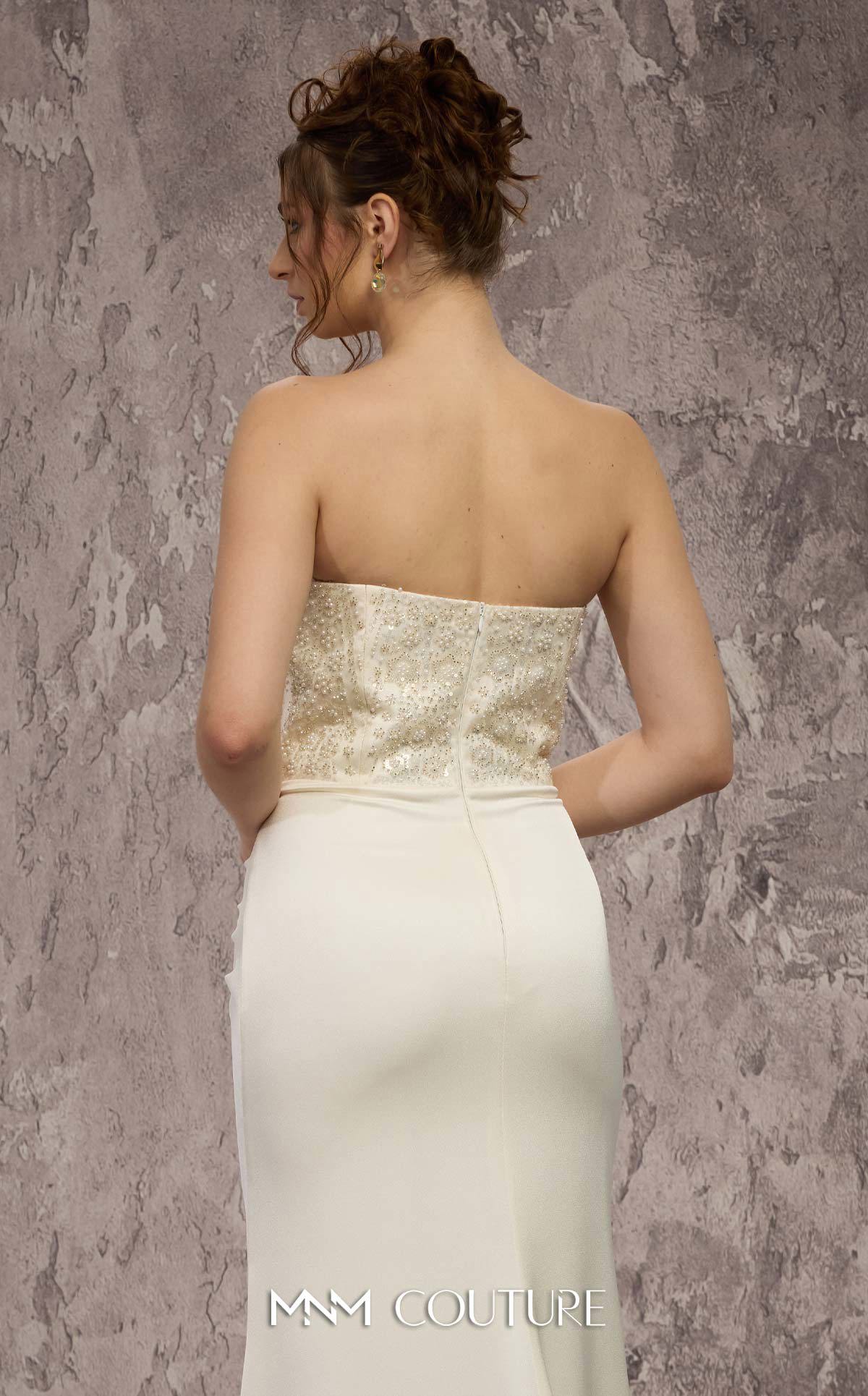 MNM Couture Q7545 White Beaded Sweetheart Gown with Pleated Ruched Hips