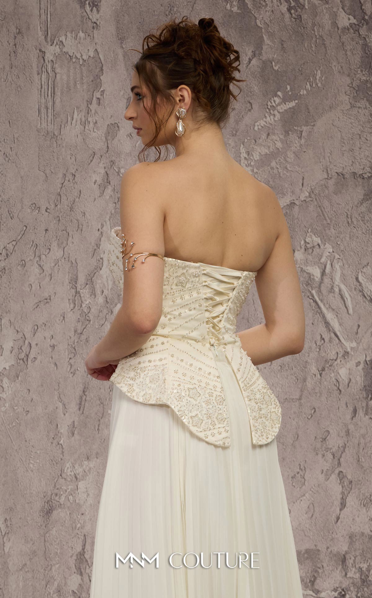 MNM Couture Q7715 White Strapless Sweetheart Neckline Beaded Corset Chiffon A-Line Gown