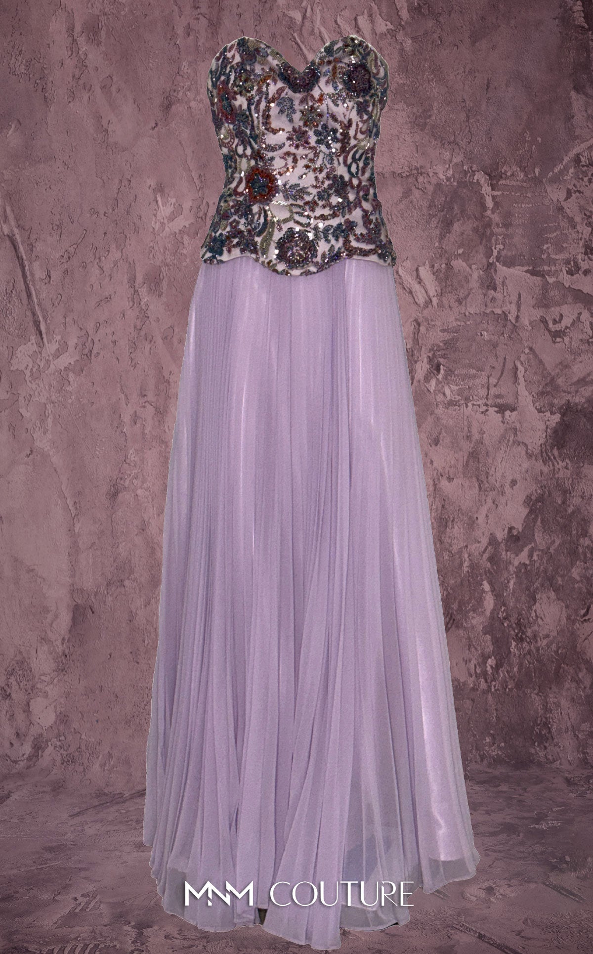 MNM Couture Q7778 Black Strapless Sweetheart Beaded Corset Chiffon Gown