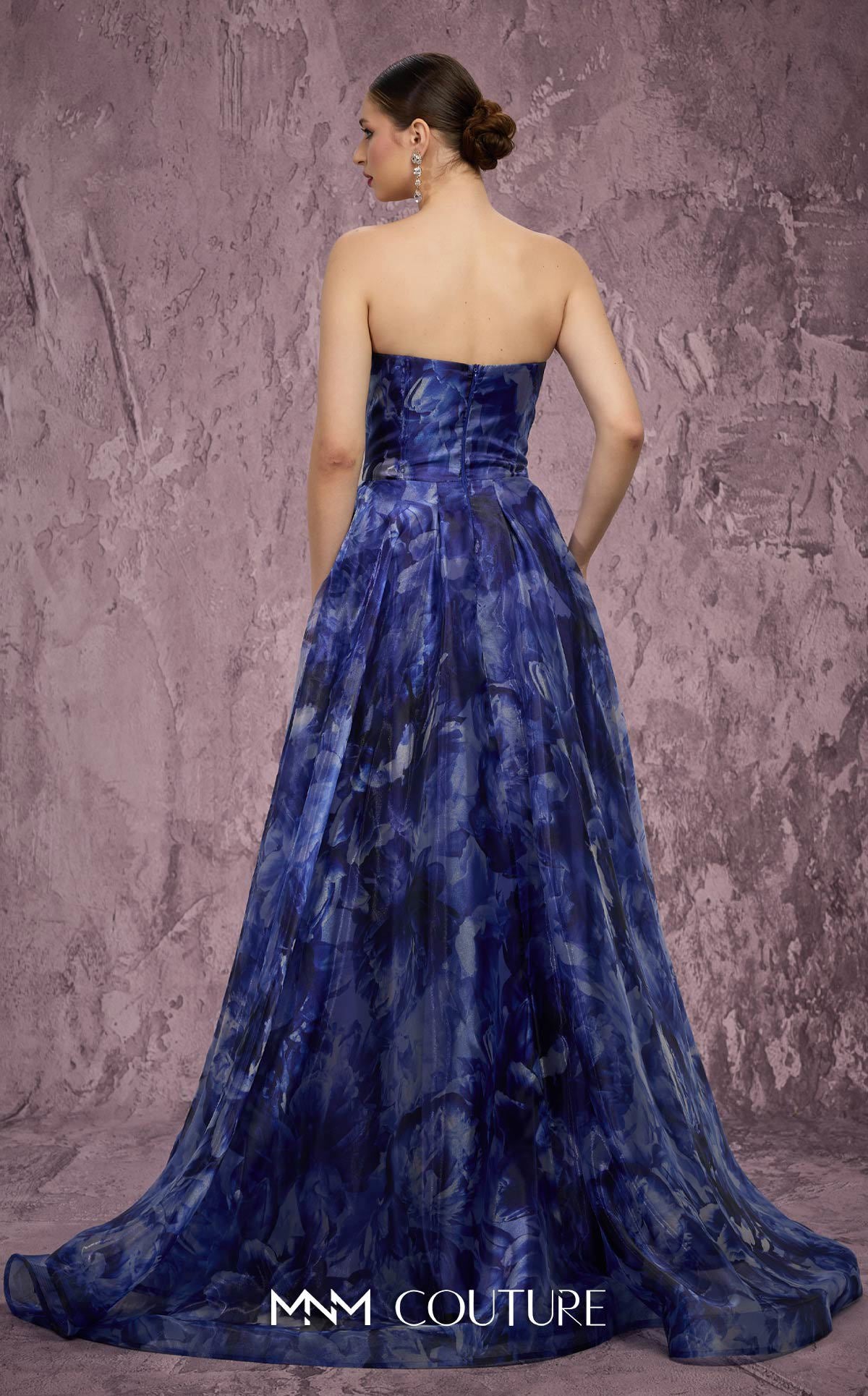 MNM Couture Q9060 Navy Embellished Strapless Organza Ballgown