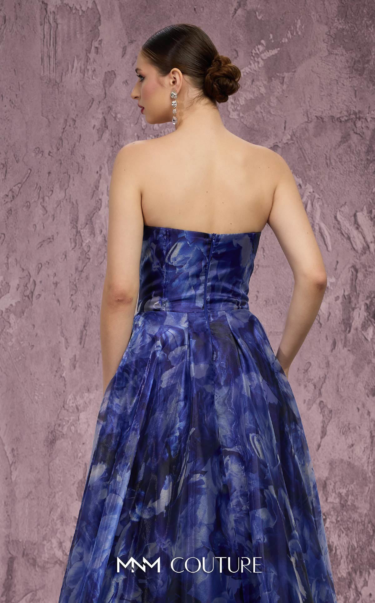 MNM Couture Q9060 Navy Embellished Strapless Organza Ballgown