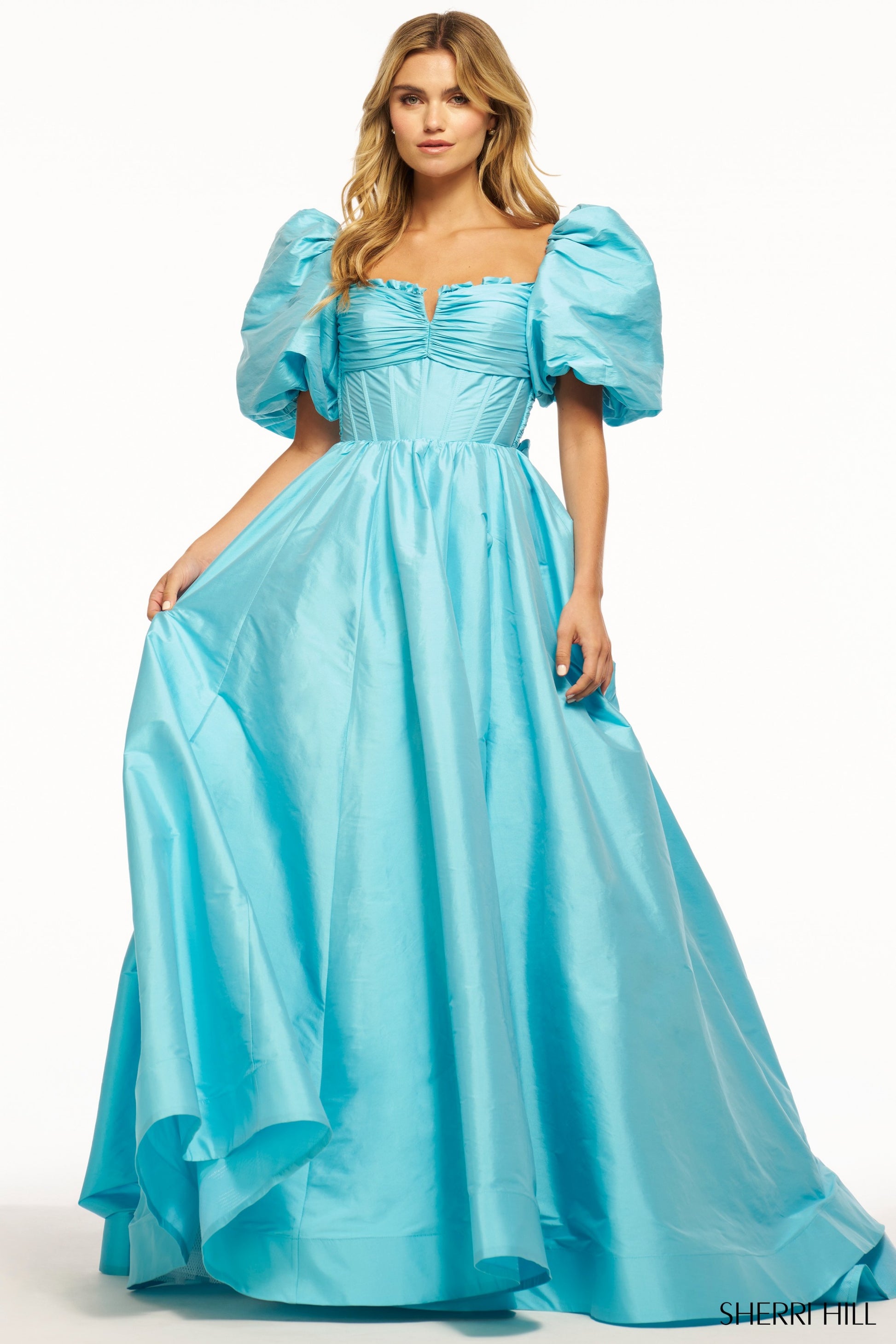 strapless open back dress Sheer-Embroidered-Corset Long Prom Ball Gown main image 1