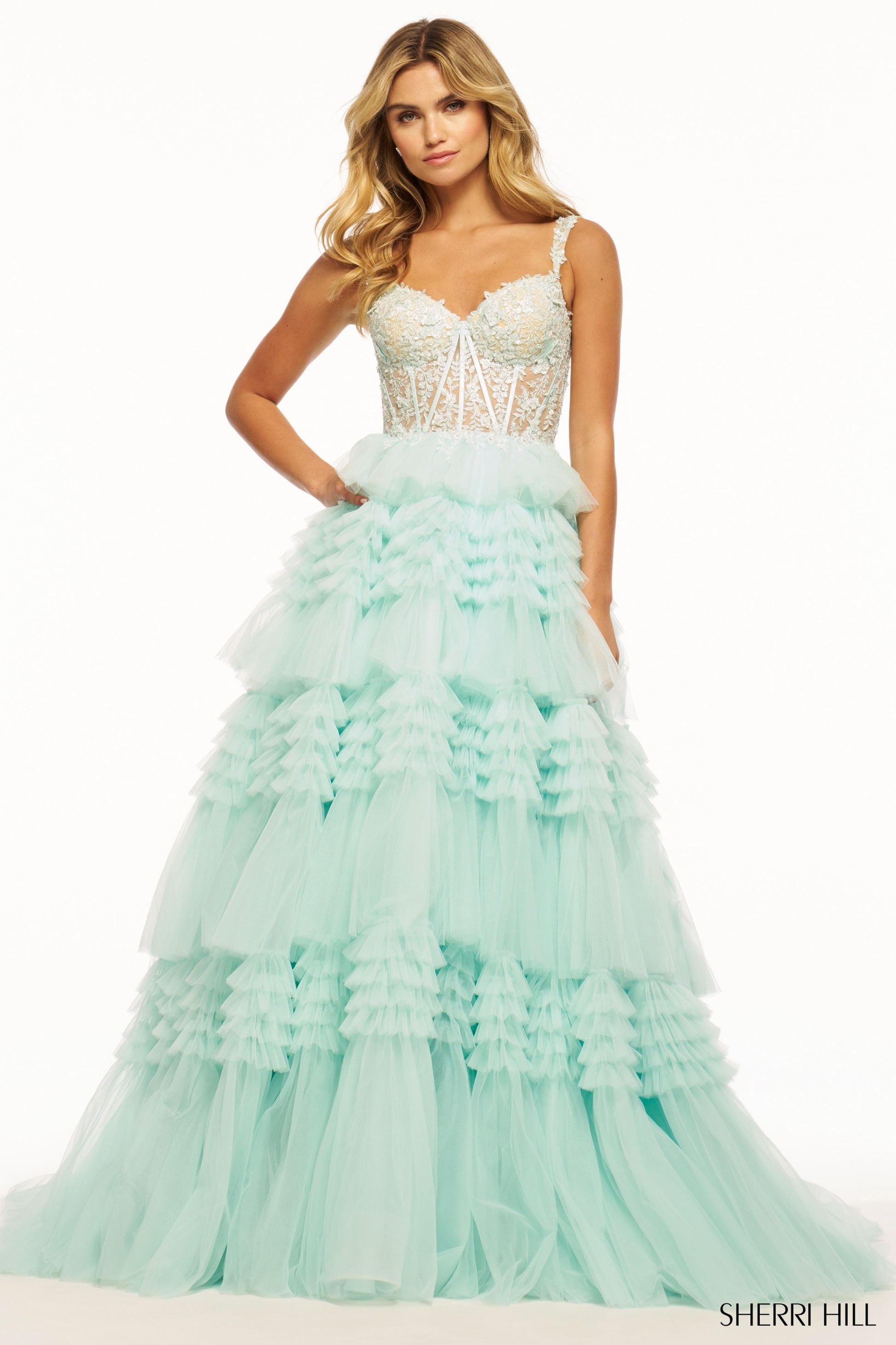 green emerald velvet dress Sherri Hill Floral Corset Satin Prom Dress 56176 Red / 4