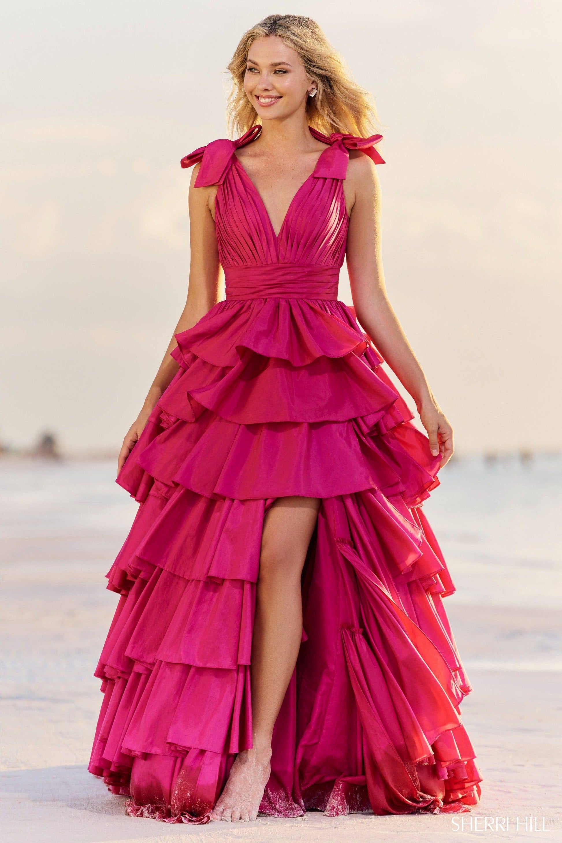 Shop Sherri Hill 56035 Plunging Neckline Ball Gowns Taffeta Fabric Long  Dress Evening Gown Prom Dress Sherri Hill 2024 – B Chic Fashions
