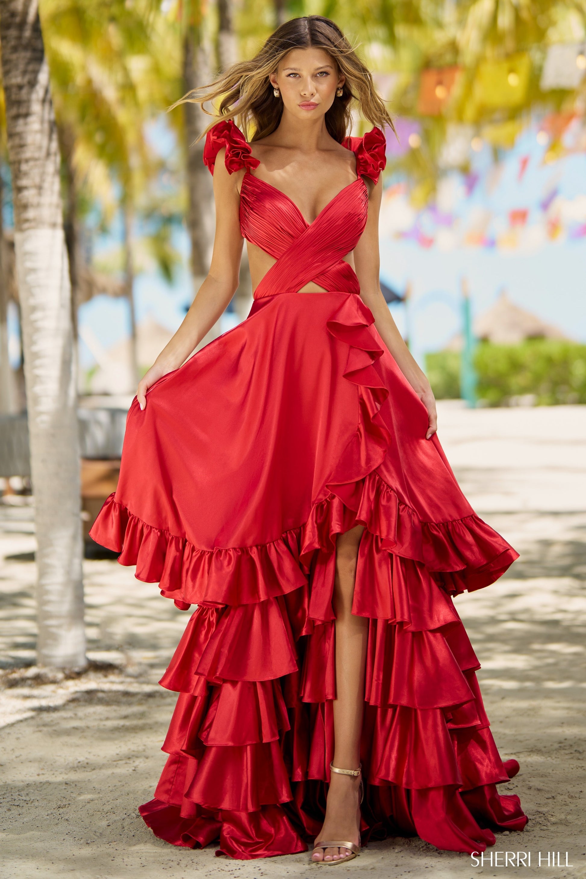 Shop Sherri Hill 56057 V-Neck Neckline A-Line Taffeta Fabric Long Dress  Evening Gown Prom Dress Sherri Hill 2024  B Chic Fashions