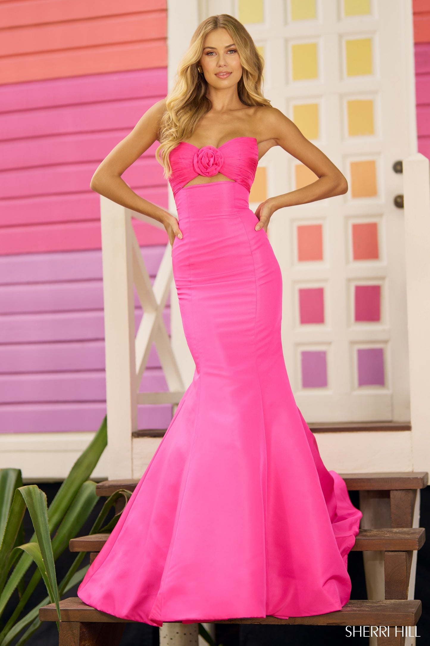 Sherri Hill 56058 Sweetheart Neckline Mermaid Fitted Taffeta Evening Gown B Chic Fashions Long Dress Evening Gowns