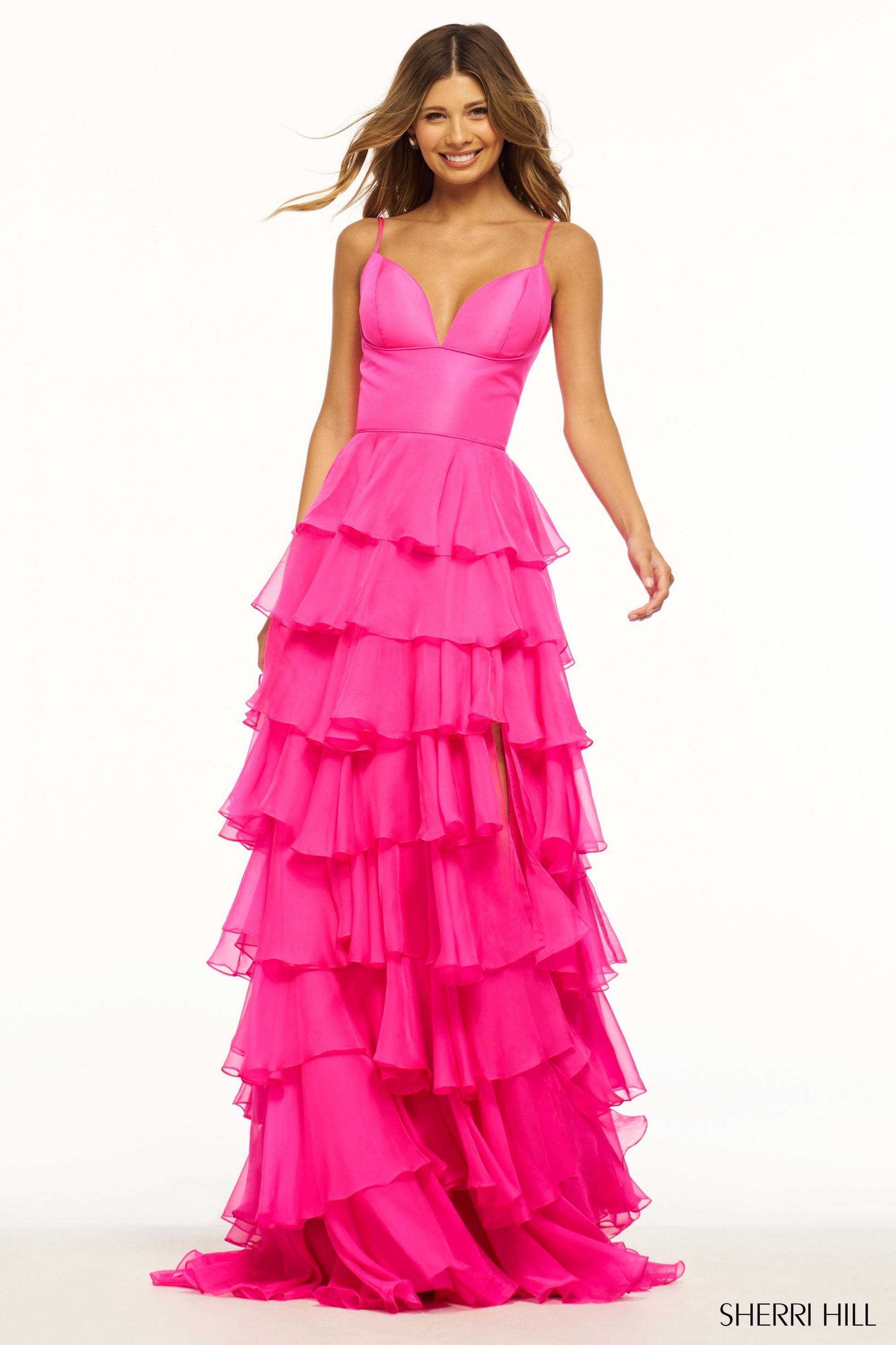 Shop Sherri Hill 56108 V-Neck Neckline A-Line Chiffon/Taffeta Fabric Long Dress  Evening Gown Prom Dress Sherri Hill 2024 – B Chic Fashions