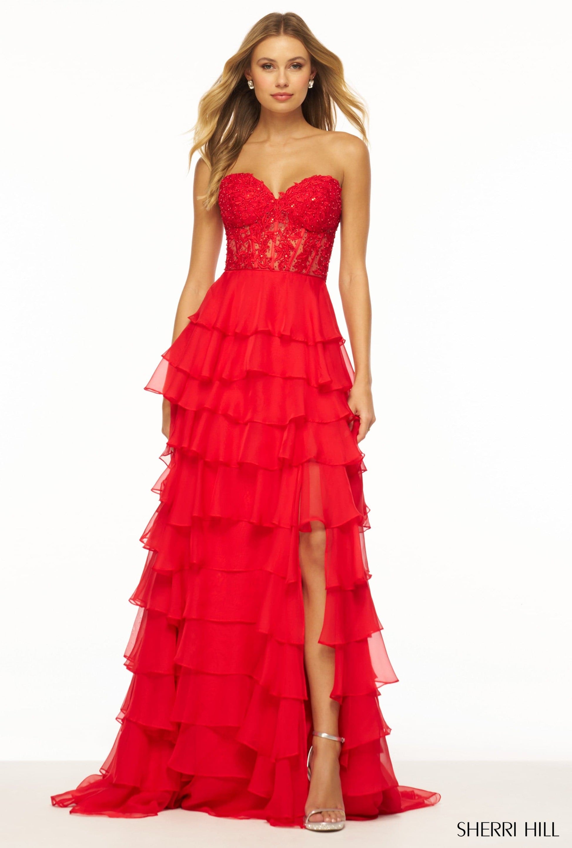 Shop Sherri Hill 56162 Sweetheart Neckline A-Line Chiffon/Lace Fabric Long Dress Evening Gown Prom Dress Sherri Hill 2024 B Chic Fashions Shop Sherri Hill 56162 Sweetheart Neckline A-Line Chiffon/Lace Fabric Long Dress Evening Gown Prom Dress Sherri Hill 2024 B Chic Fashions