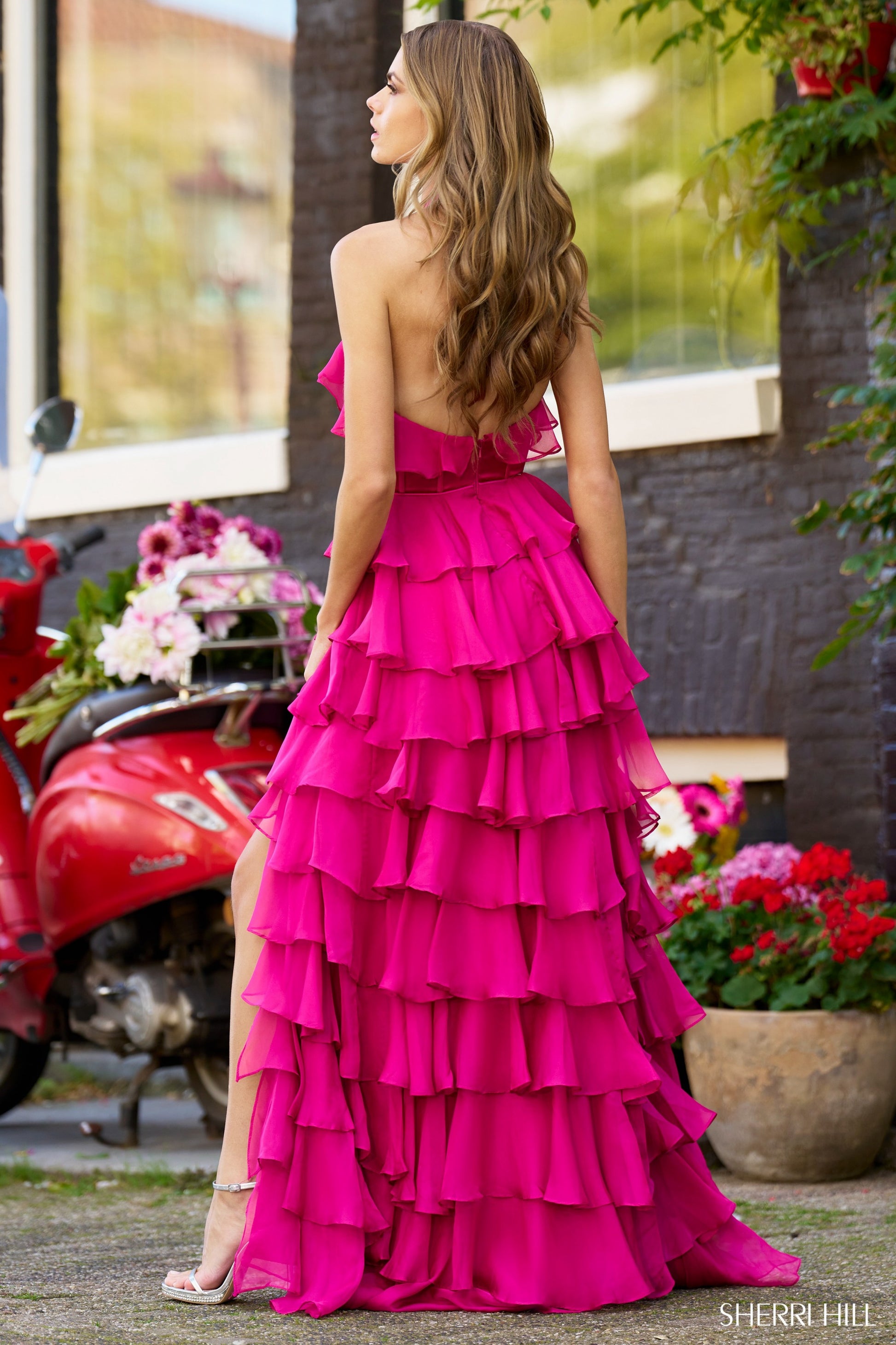 Sherri Hill Corset Ruffle Halter Prom Dress 56229 Berry / 00