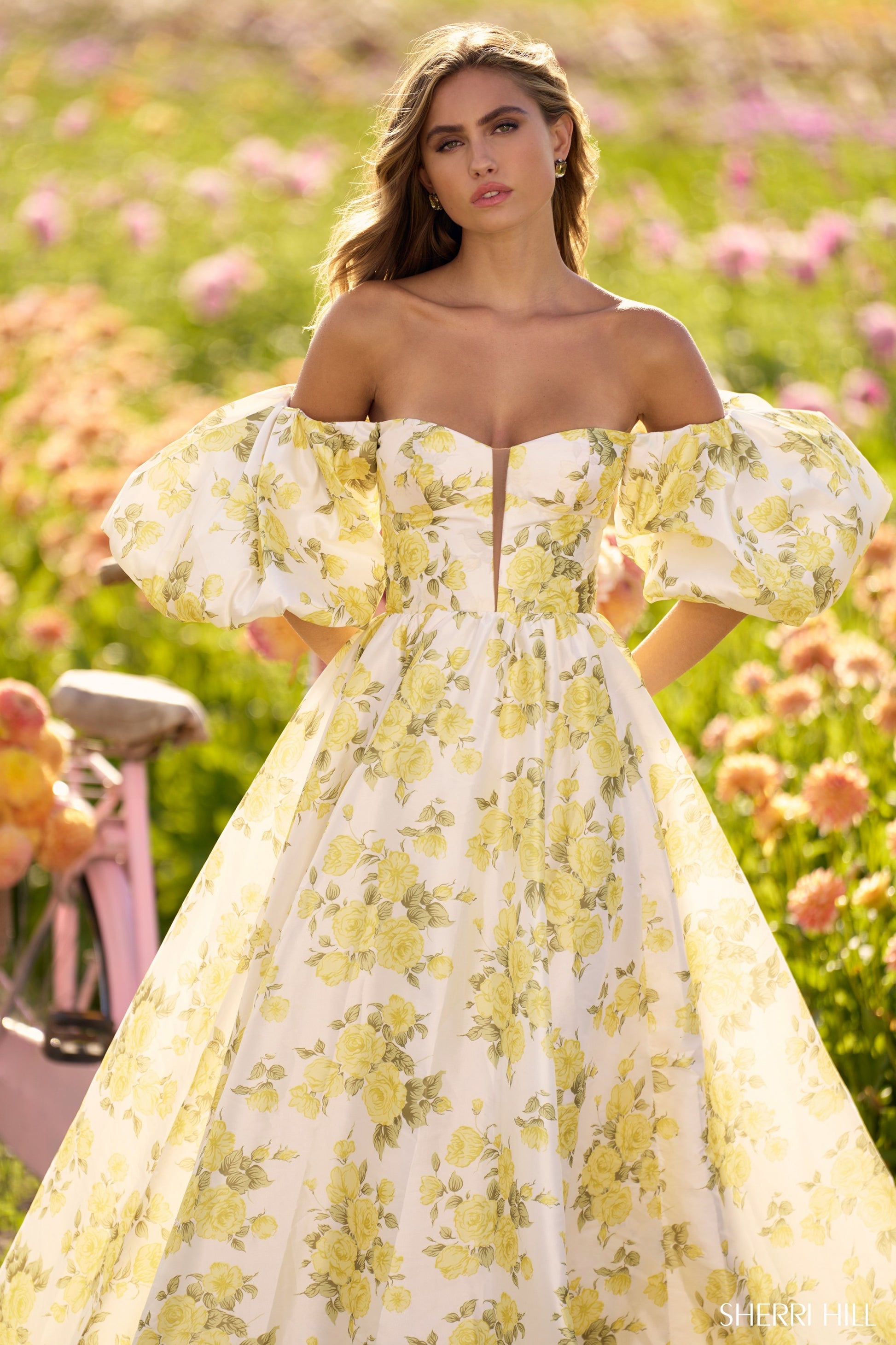 Shop Sherri Hill 56379 Sweetheart Neckline Ball Gowns Taffeta Fabric Long Dress Evening Gown Prom Dress Sherri Hill 2024 Yellow Rose / 4
