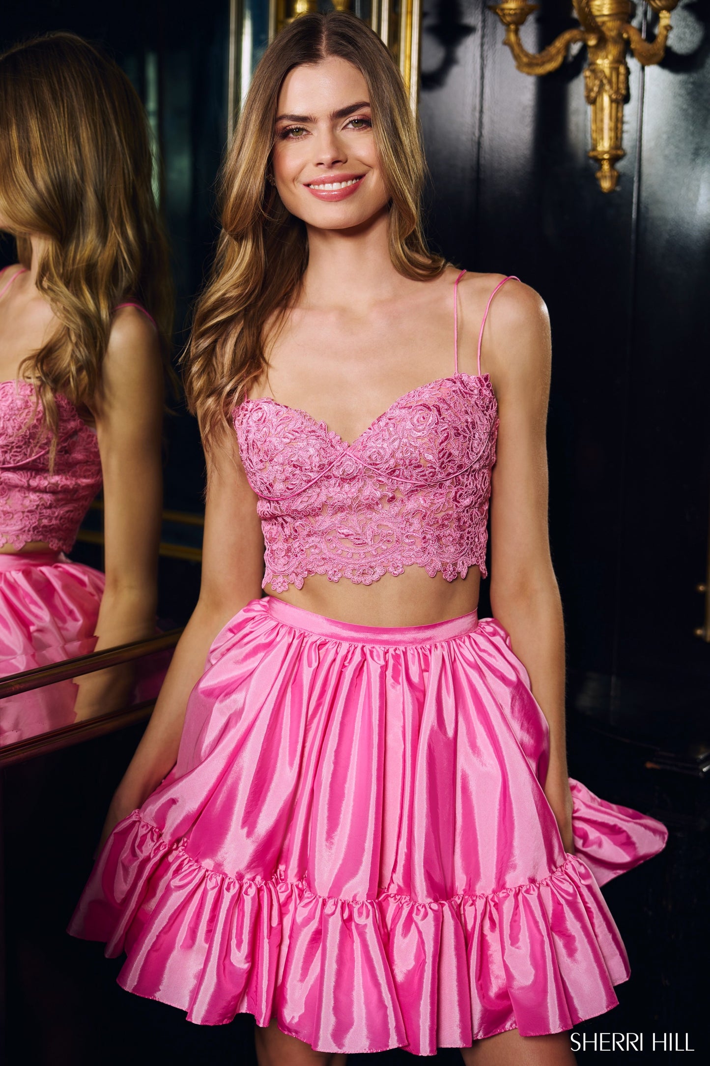 Sherri Hill 56659 Two-piece Cocktail Dress with Lace Top and a Taffeta Skirt
