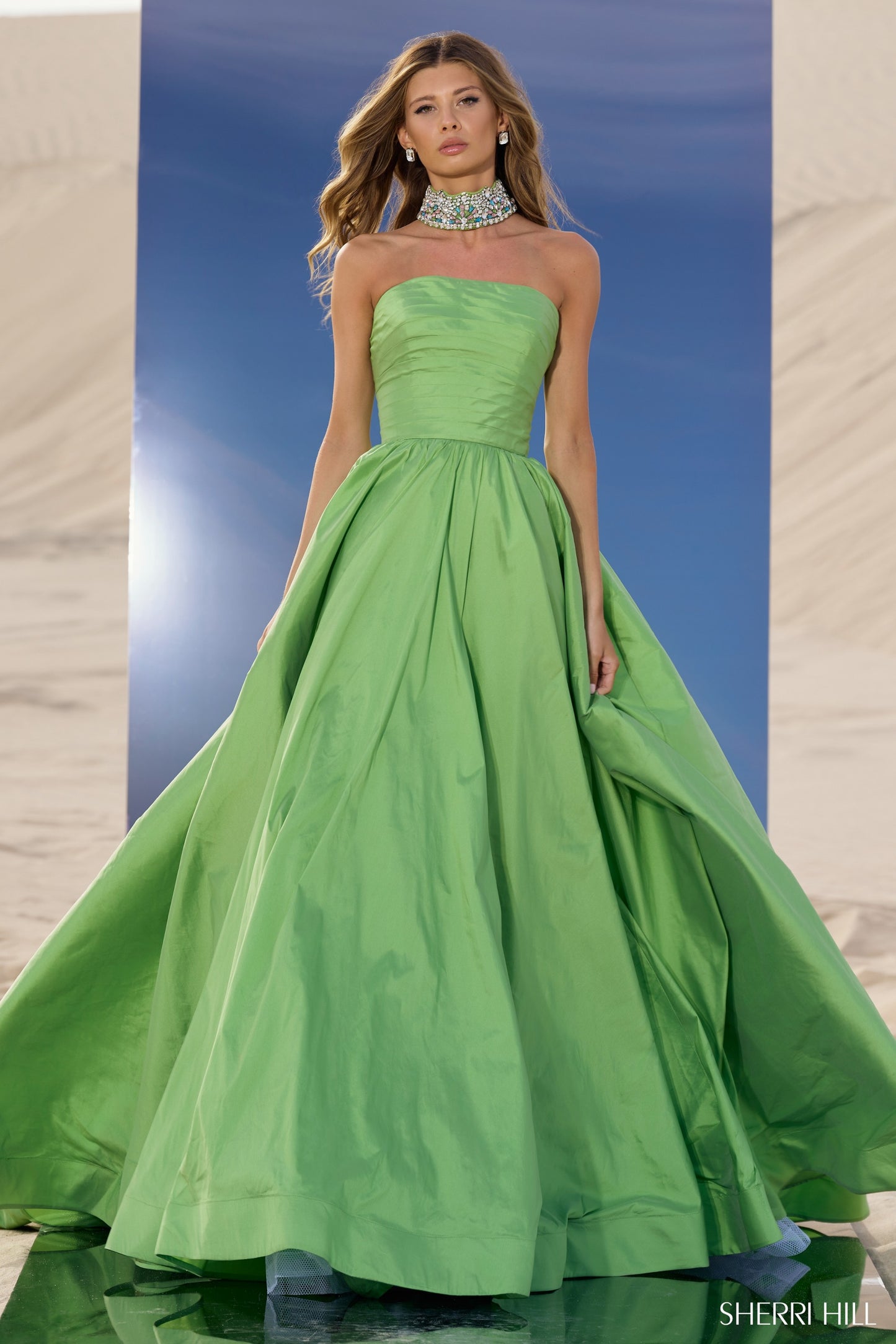 Sherri Hill 56748 Taffeta Strapless Ball Gown with Beaded Chocker