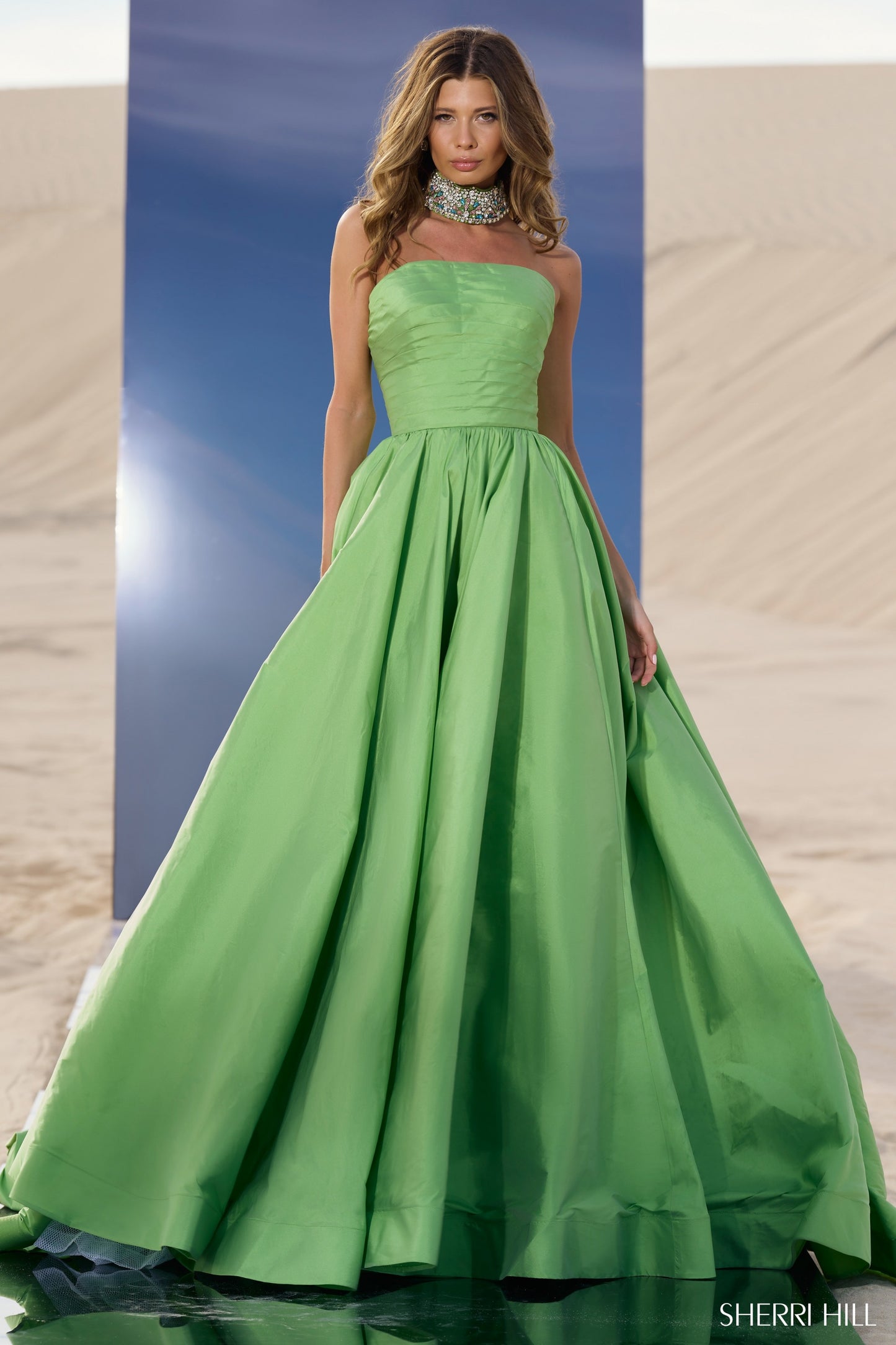 Sherri Hill 56748 Taffeta Strapless Ball Gown with Beaded Chocker