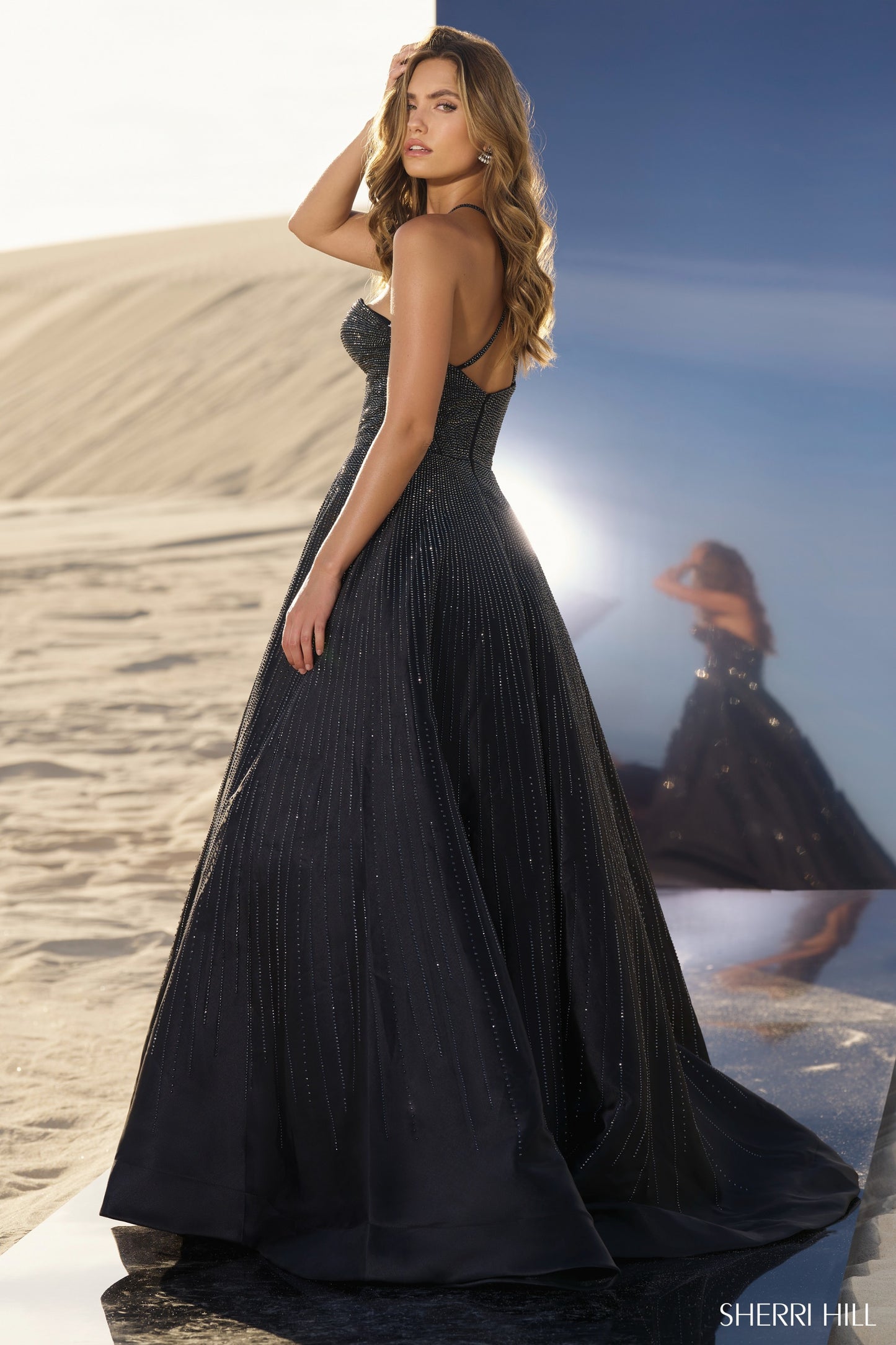 Sherri Hill 56815 Hot Fix Ball Gown with Sheer Keyhole on Bodice