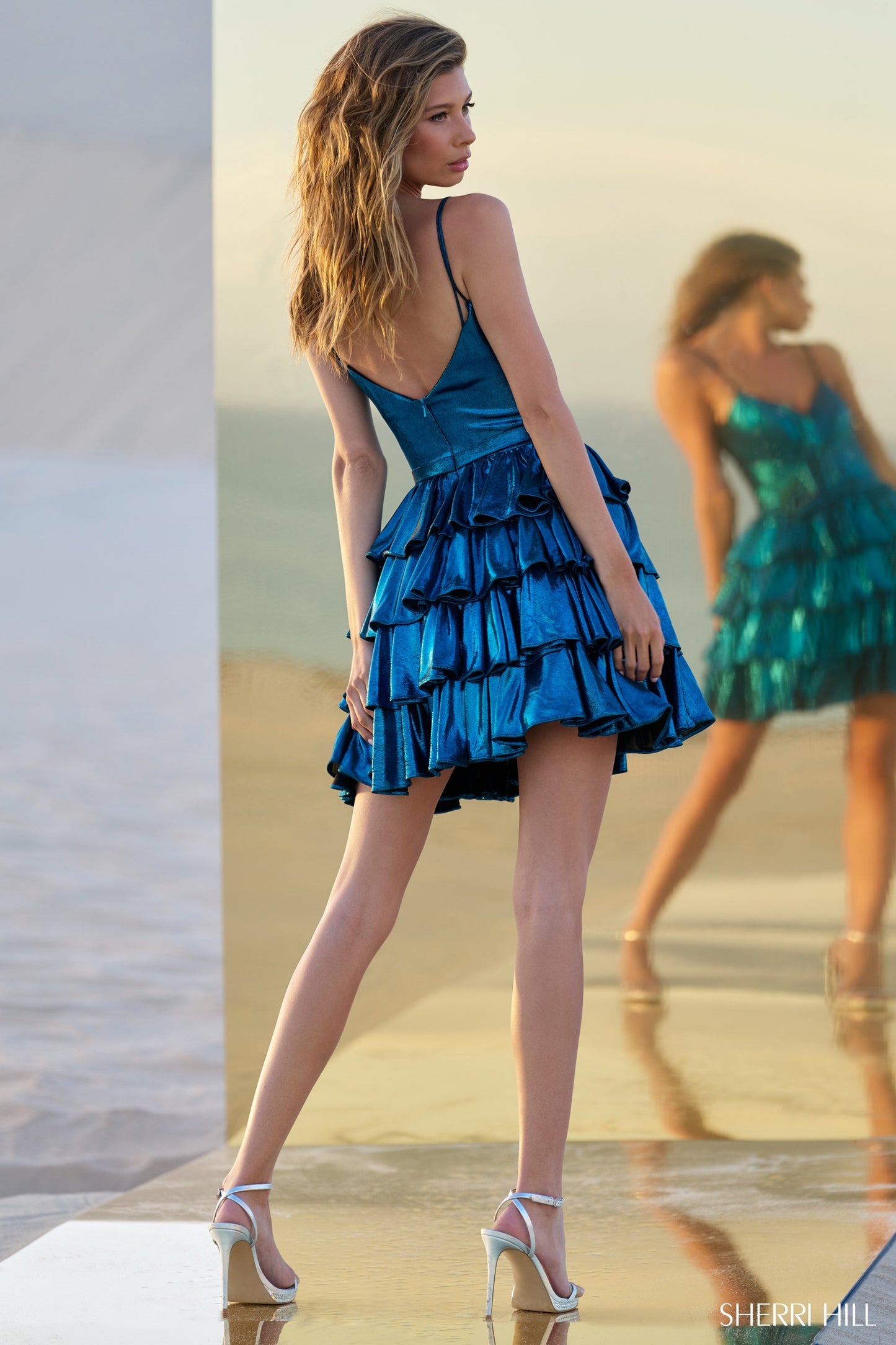 Sherri Hill 56824 Metallic Ruffle Cocktail Dress