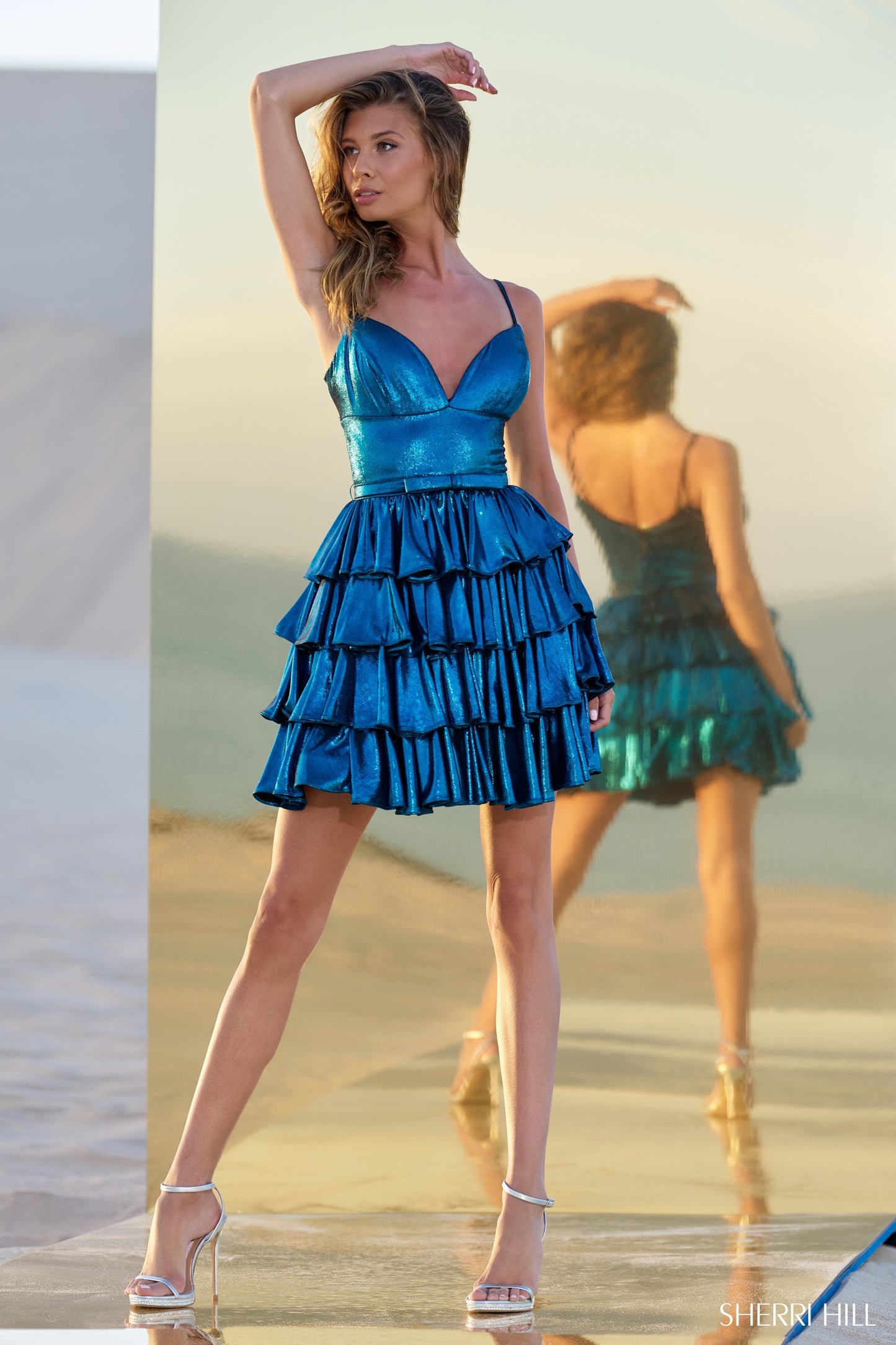 Sherri Hill 56824 Metallic Ruffle Cocktail Dress