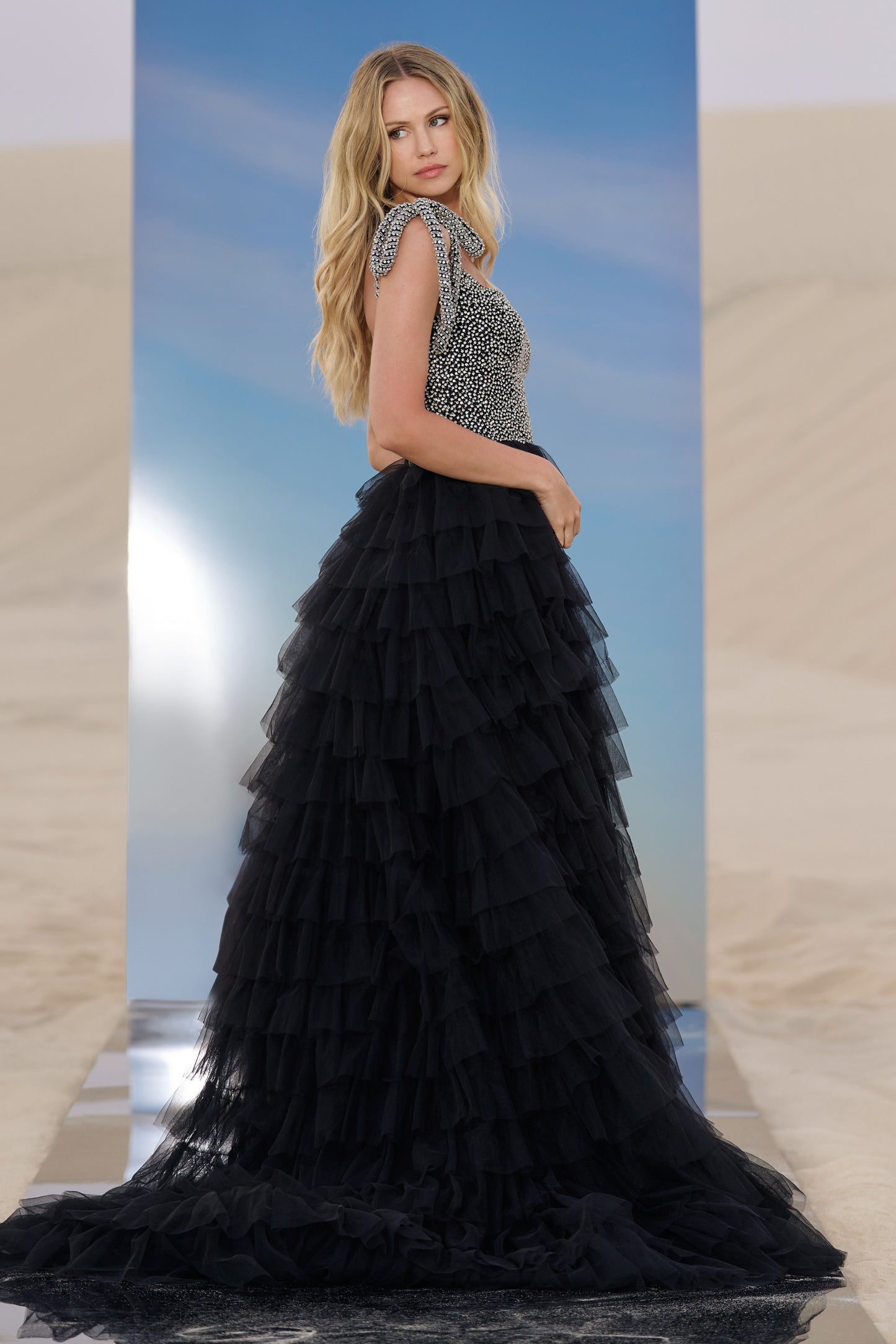 Sherri Hill 56829 Beaded Bodice with Tulle Ruffle Skirt