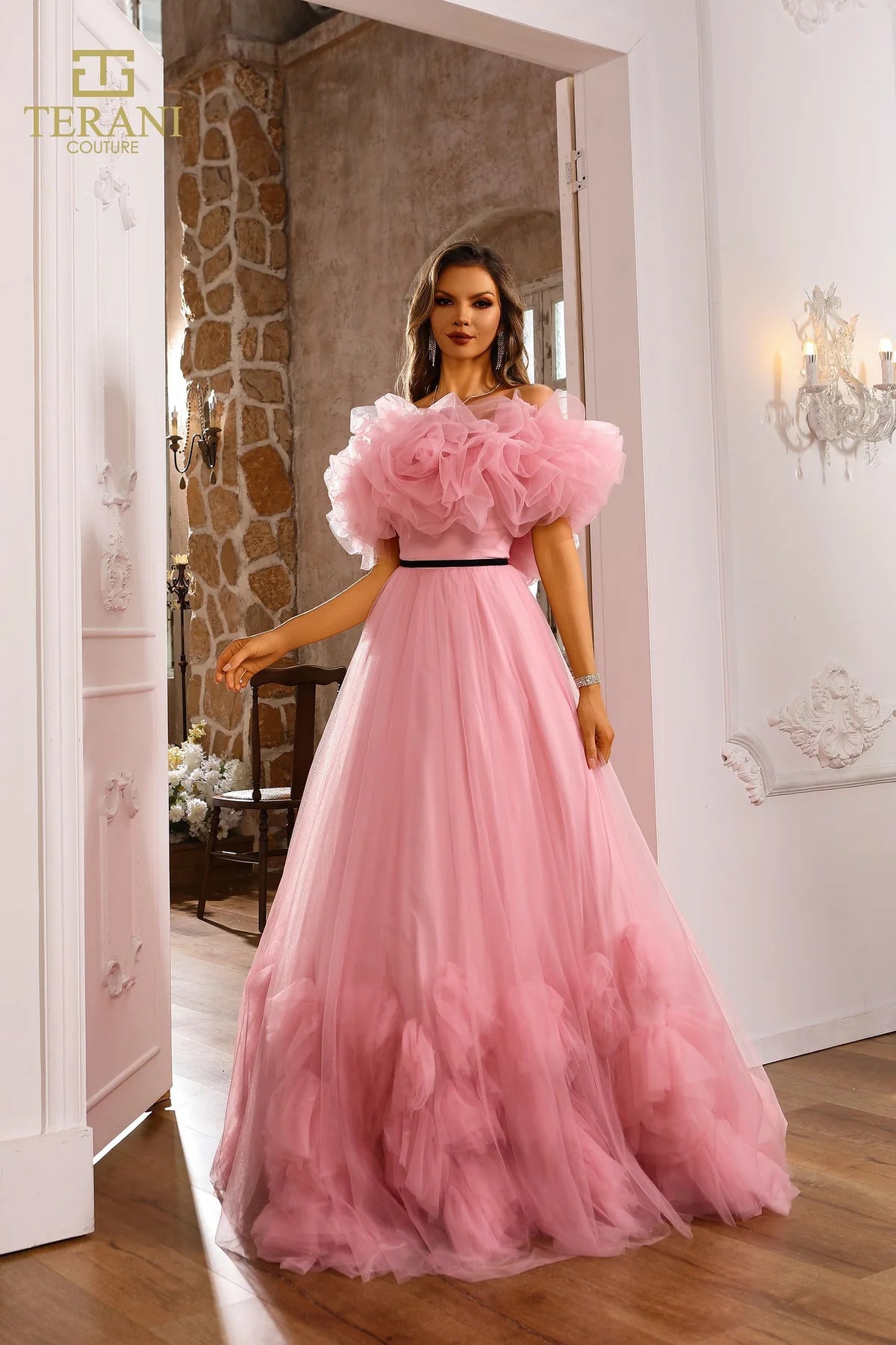 Terani Couture 251P4090 Straight Neckline Sleeveless Tulle Ballgown
