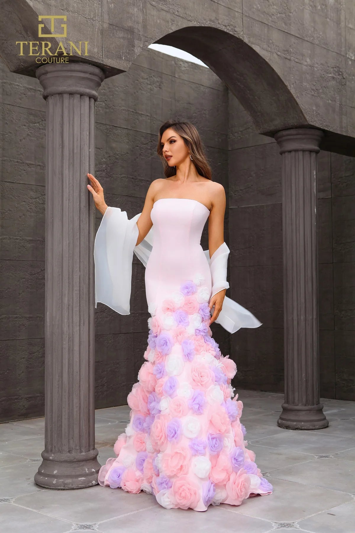 Terani Couture 251P4091 Strapless Trumpet Baby Pink Long Prom Dress