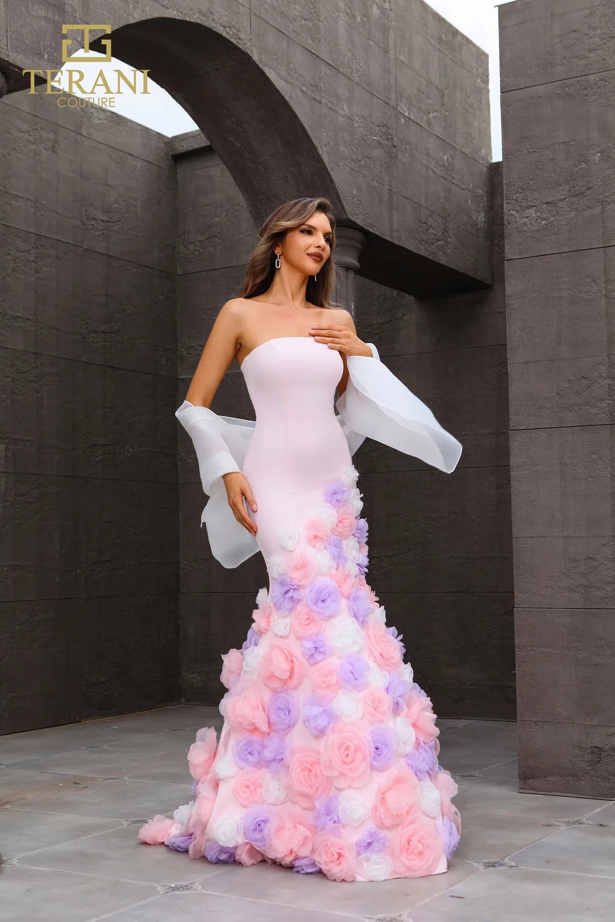 Terani Couture 251P4091 Strapless Trumpet Baby Pink Long Prom Dress