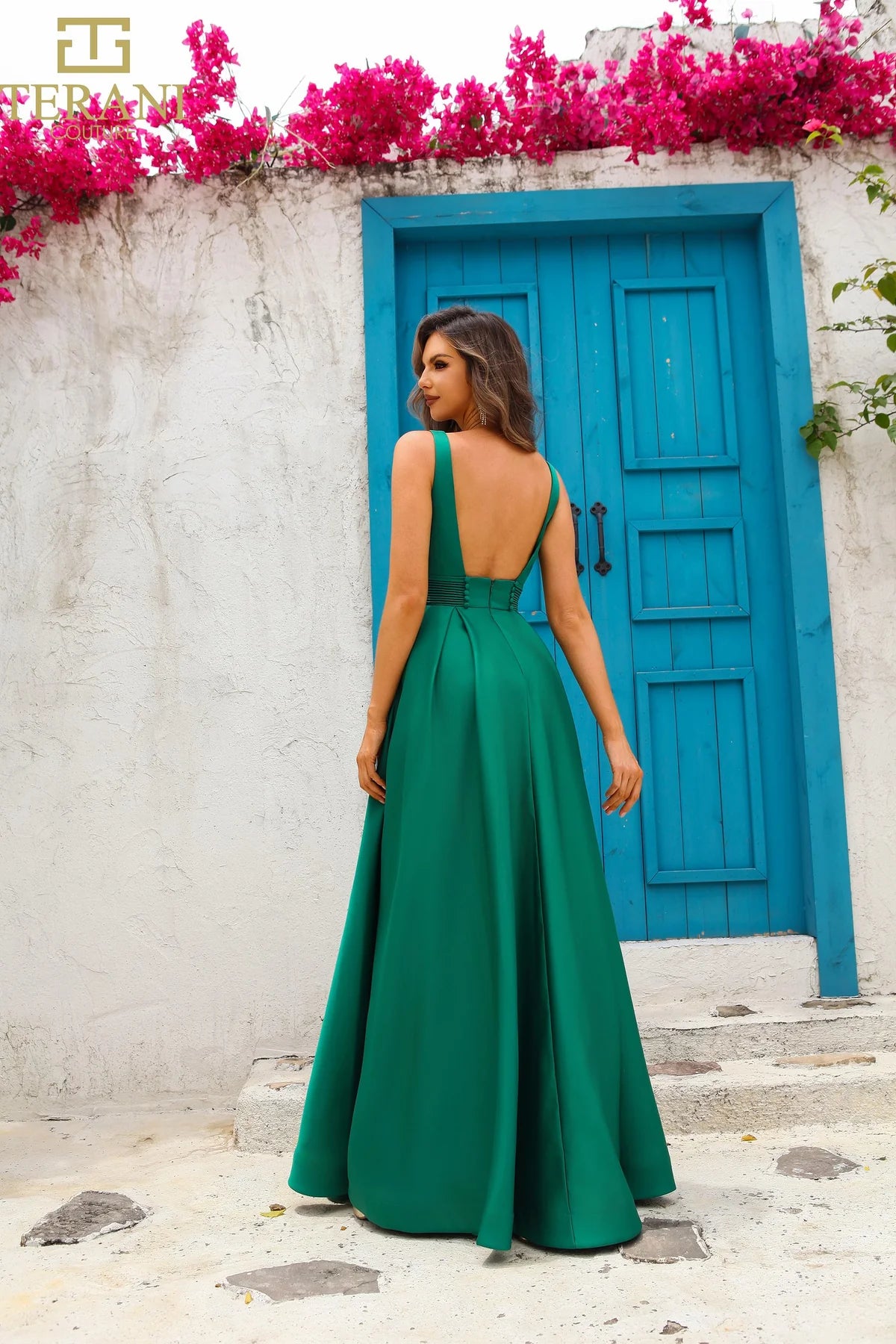 green emerald velvet dress Terani Couture 251E4637 - Long Organza A-Line Dress main image 1