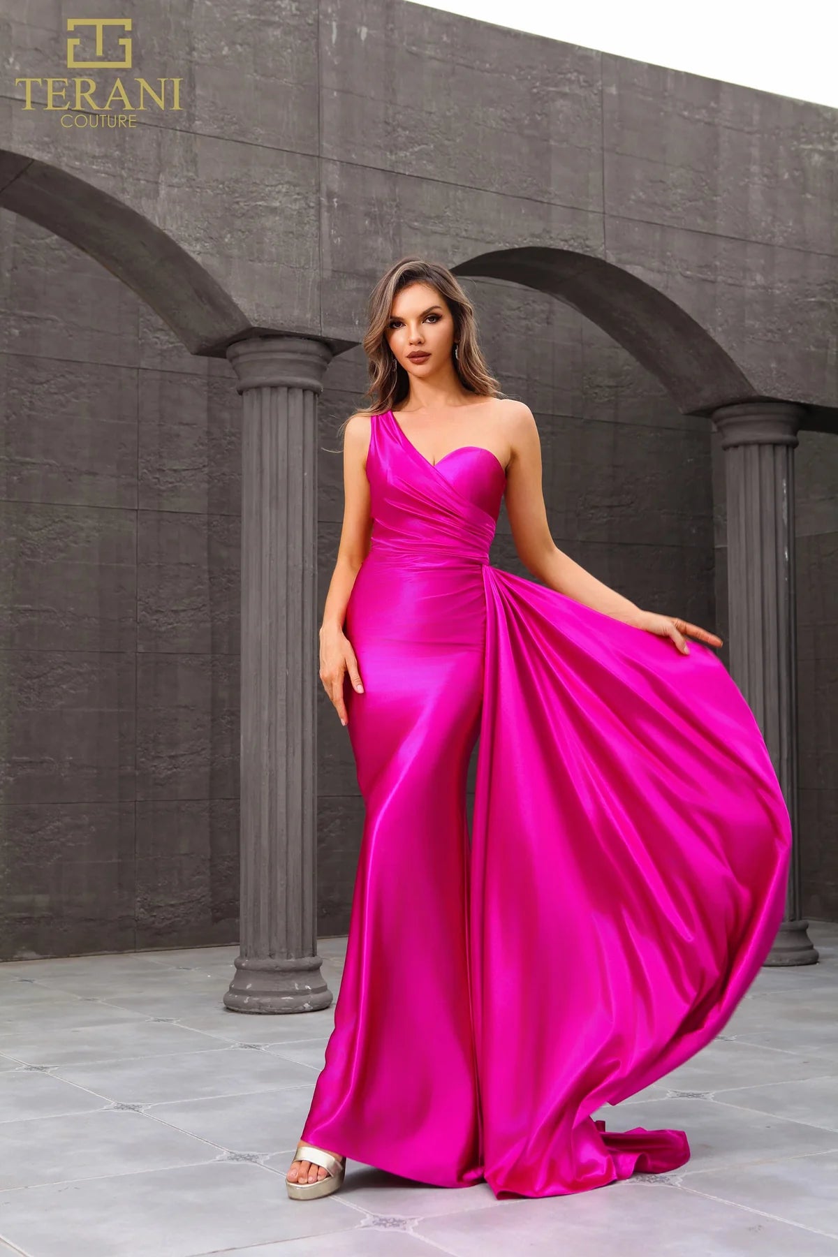 Terani Couture 251P4123 Sleeveless Asymmetric Fit and Flare Prom Dress