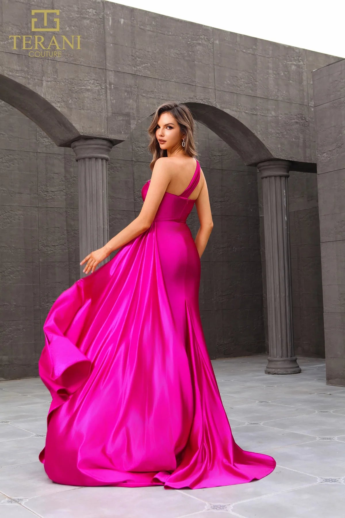 Terani Couture 251P4123 Sleeveless Asymmetric Fit and Flare Prom Dress