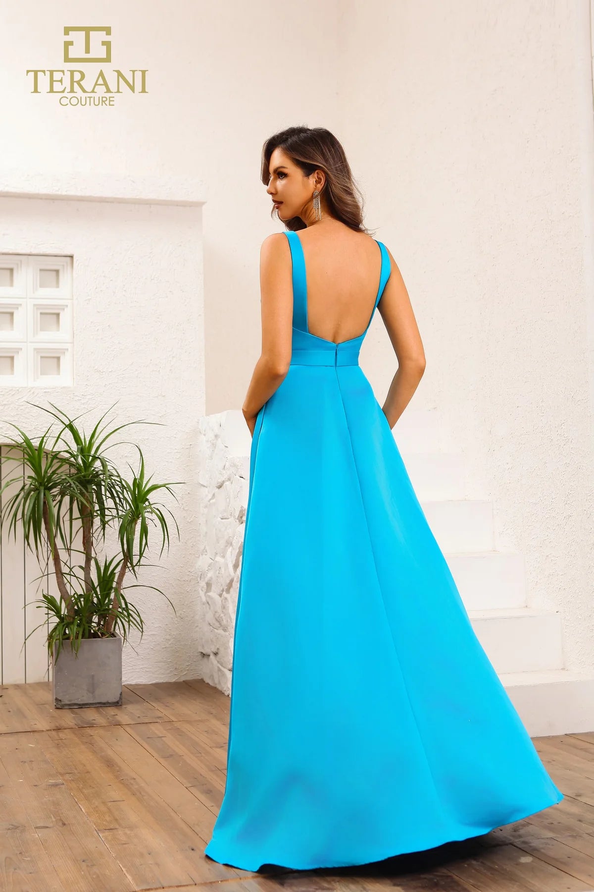 Terani Couture 251P4136 A-line Scoop Neck Jersey Satin Long Prom Dress