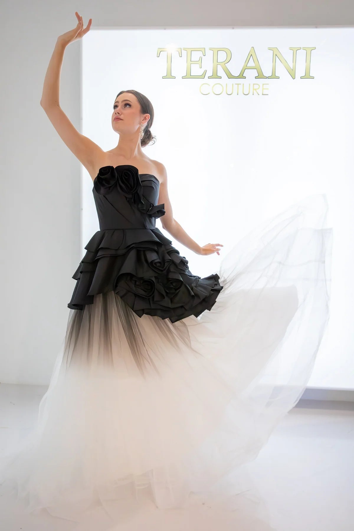 Terani Couture 251P4270 Asymmetric Strapless Tulle Ballgown Prom Dress